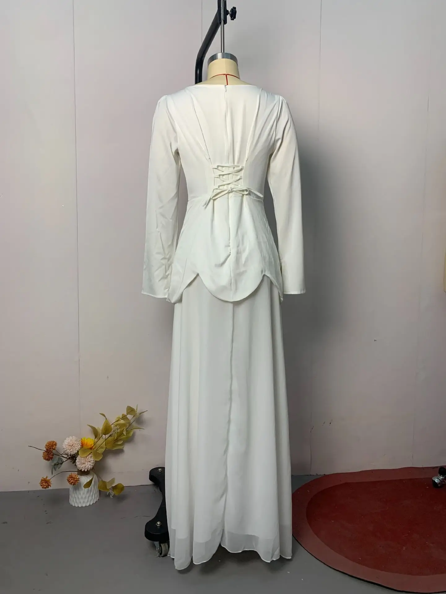 2025 New Fashion Women's Solid Color Casual Trendy A-line Square Neck Long Sleeve Spliced Ankle Length Dresses Female Clothes