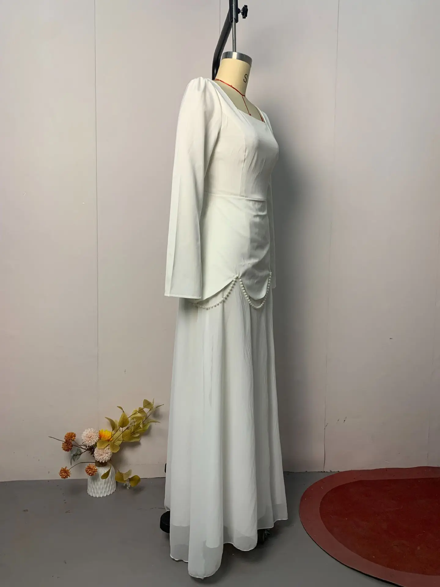 2025 New Fashion Women's Solid Color Casual Trendy A-line Square Neck Long Sleeve Spliced Ankle Length Dresses Female Clothes