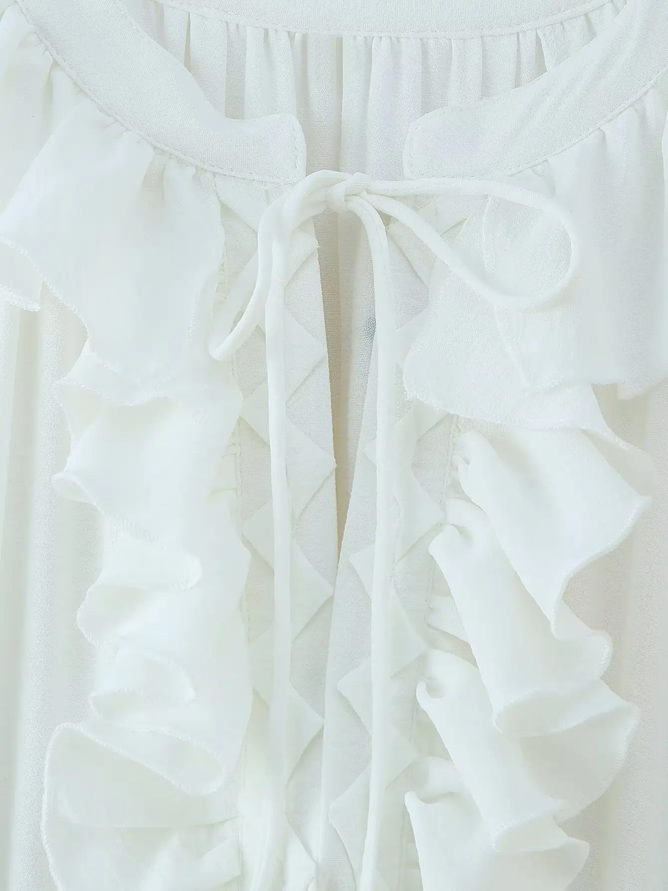HH Female Beach Style Long Dress White V-Neck Long Sleeves Flounced Edge Lace-Up Decoration Women Summer Fashion Dresses