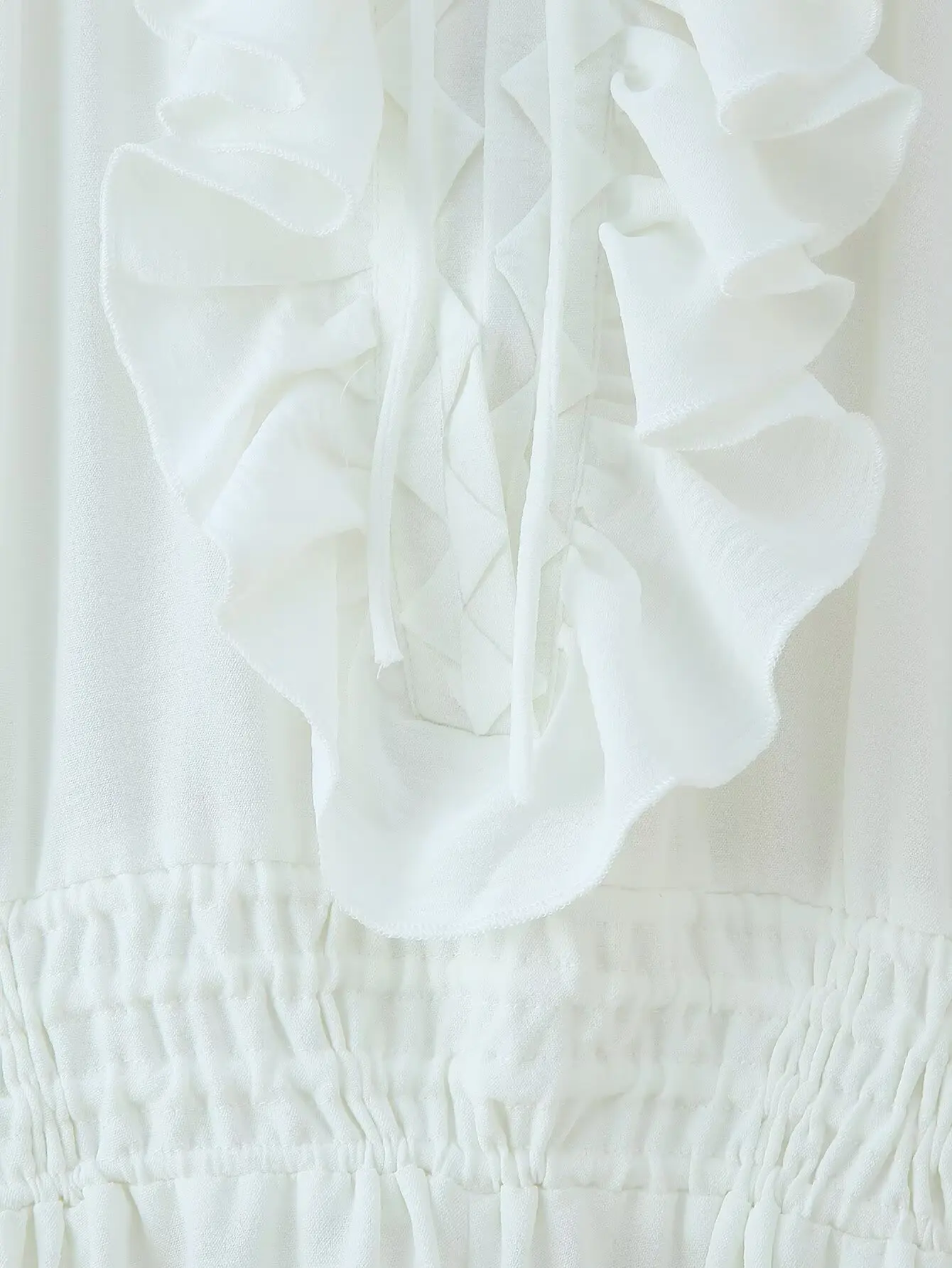 HH Female Beach Style Long Dress White V-Neck Long Sleeves Flounced Edge Lace-Up Decoration Women Summer Fashion Dresses