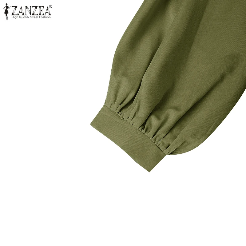 ZANZEA Women Casual Retro Maxi Dresses Boatneck Lantern Sleeve Solid Color Layered A-Line Long Dress Spring Baggy Robes Femme