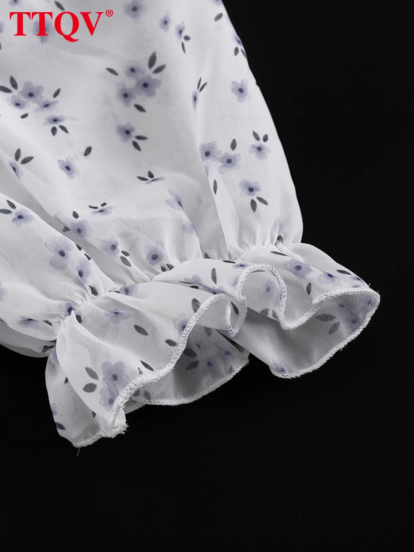 TTQV Fashion Slim Print Women Dress 2026 Summer Lapel Short Sleeve Long Dresses Elegant Classic Pleated Female Dress Streetwear