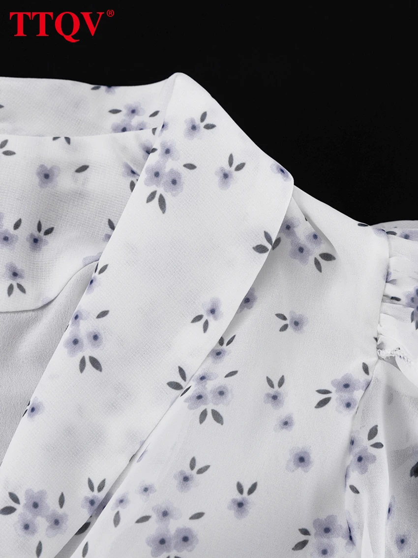 TTQV Fashion Slim Print Women Dress 2026 Summer Lapel Short Sleeve Long Dresses Elegant Classic Pleated Female Dress Streetwear