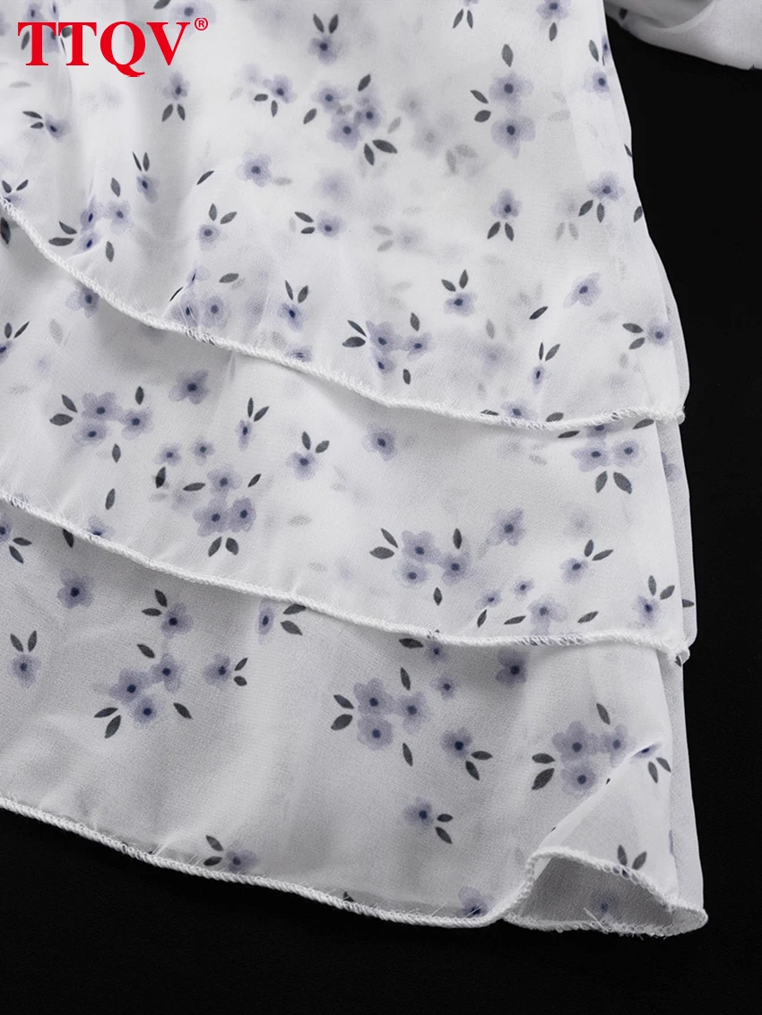 TTQV Fashion Slim Print Women Dress 2026 Summer Lapel Short Sleeve Long Dresses Elegant Classic Pleated Female Dress Streetwear
