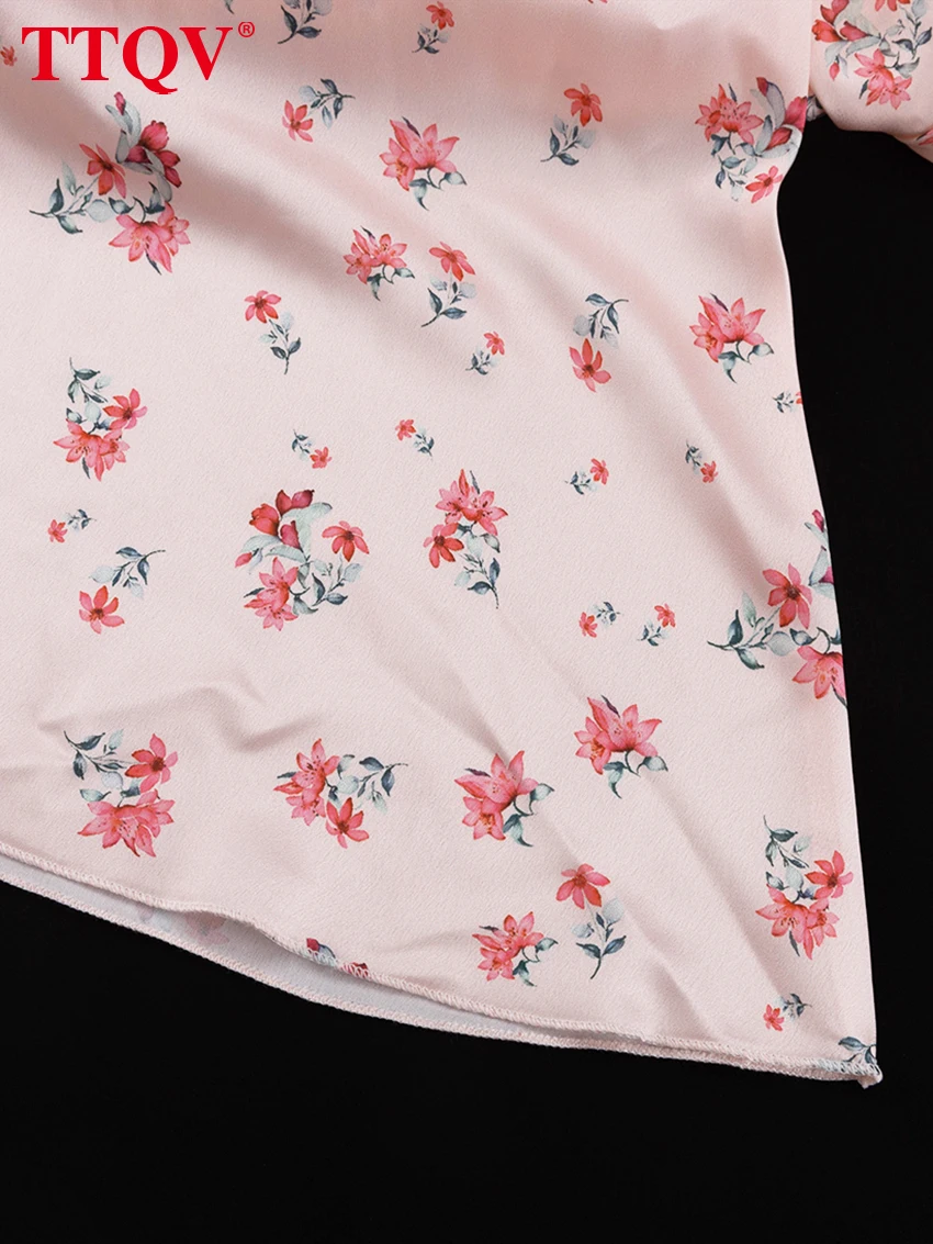 TTQV Fashion Slim Print Women's Dress 2026 Summer Stand Collar Short Sleeve Maxi Dresses Elegant Classic Female Dress Streetwear