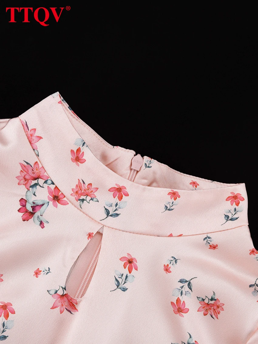 TTQV Fashion Slim Print Women's Dress 2026 Summer Stand Collar Short Sleeve Maxi Dresses Elegant Classic Female Dress Streetwear
