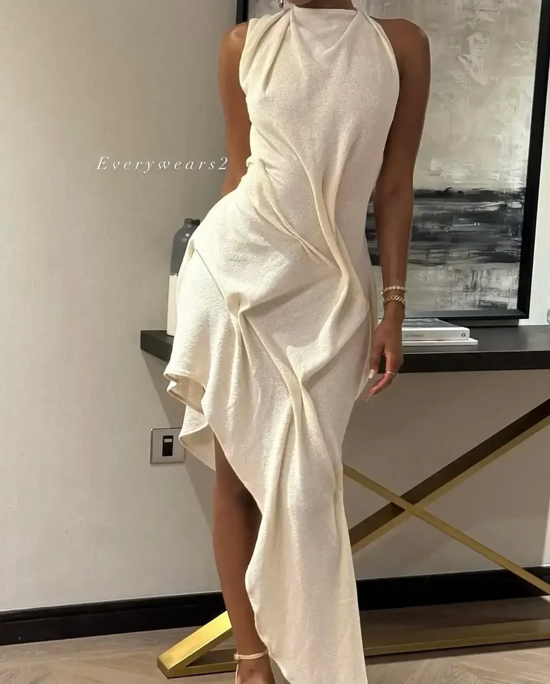 Woman Burgundy Asymmetrical Ruched Mini Dress Elegant Sleeveless Halter Neck Robe Fashion 2026 Lady Summer Evening Party Dresses
