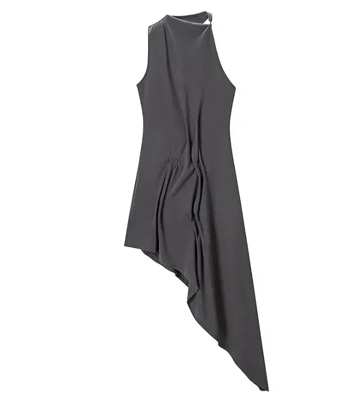 Woman Burgundy Asymmetrical Ruched Mini Dress Elegant Sleeveless Halter Neck Robe Fashion 2026 Lady Summer Evening Party Dresses