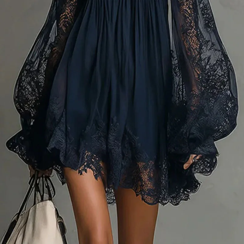 Boho Spring Off Shoulder Hollow Lace Dress Woman Elegant Puff Sleeve Ruffle Party Dresses Summer A-line Casual Holiday Mini Robe