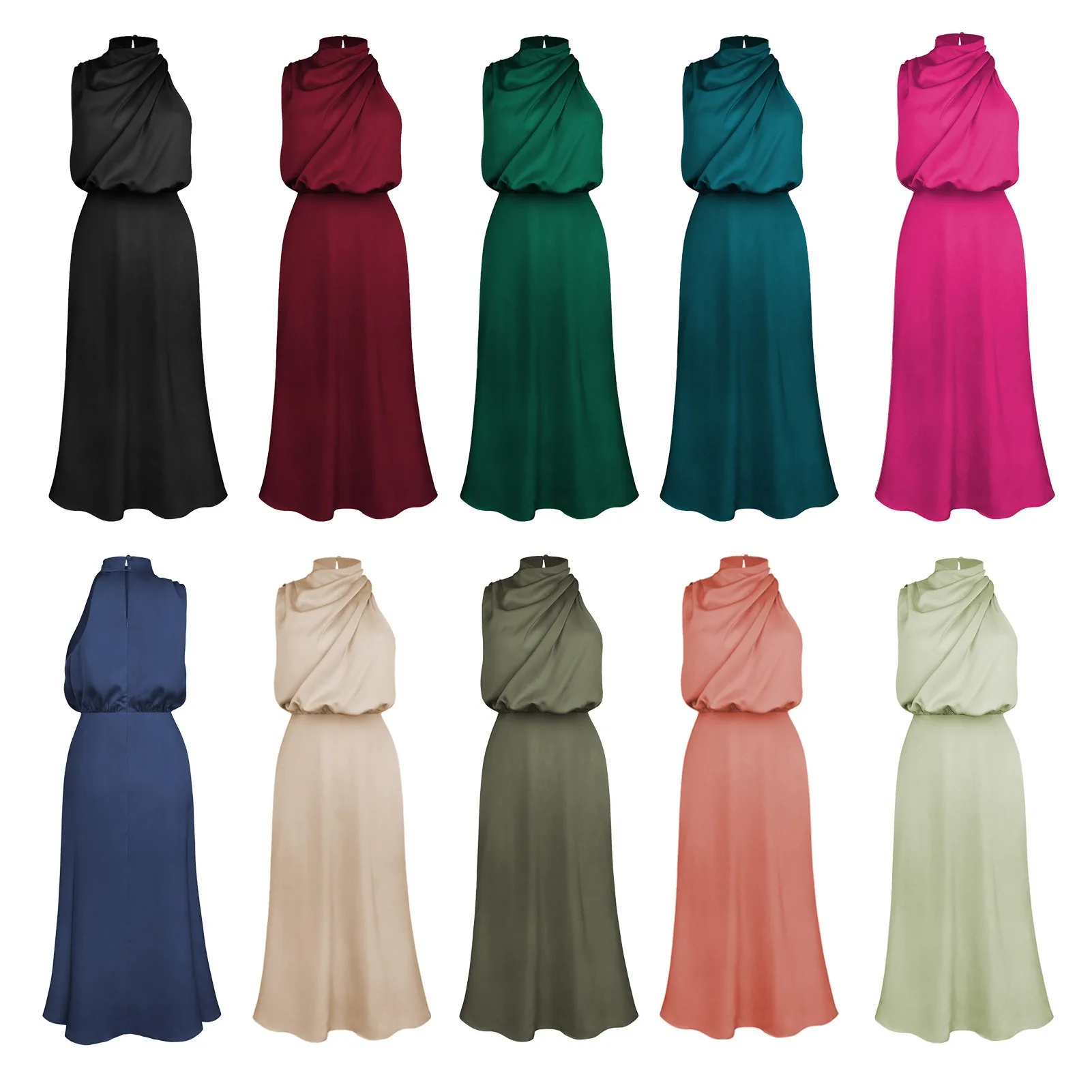 Summer Luxury Sleeveless Silk Satin Long Dress Women Elegant Off Shoulder Celebrity Evening Dress Partywear Lady Trumpet Dress