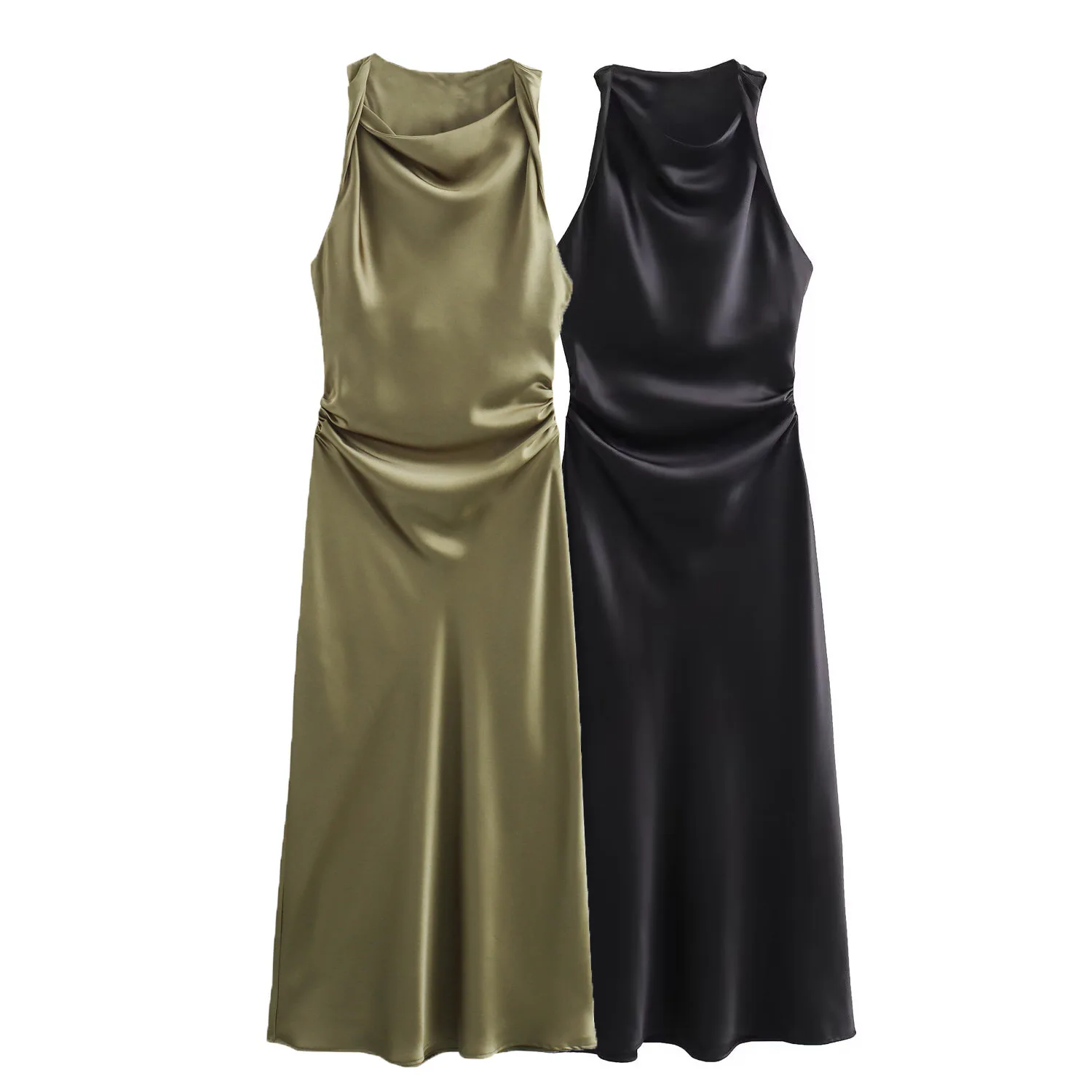 Satin Long Dresses for Women 2025 Summer Slip Midi Dress Woman Sexy Evening Party Dress Sleeveless Female Elegant Dresses