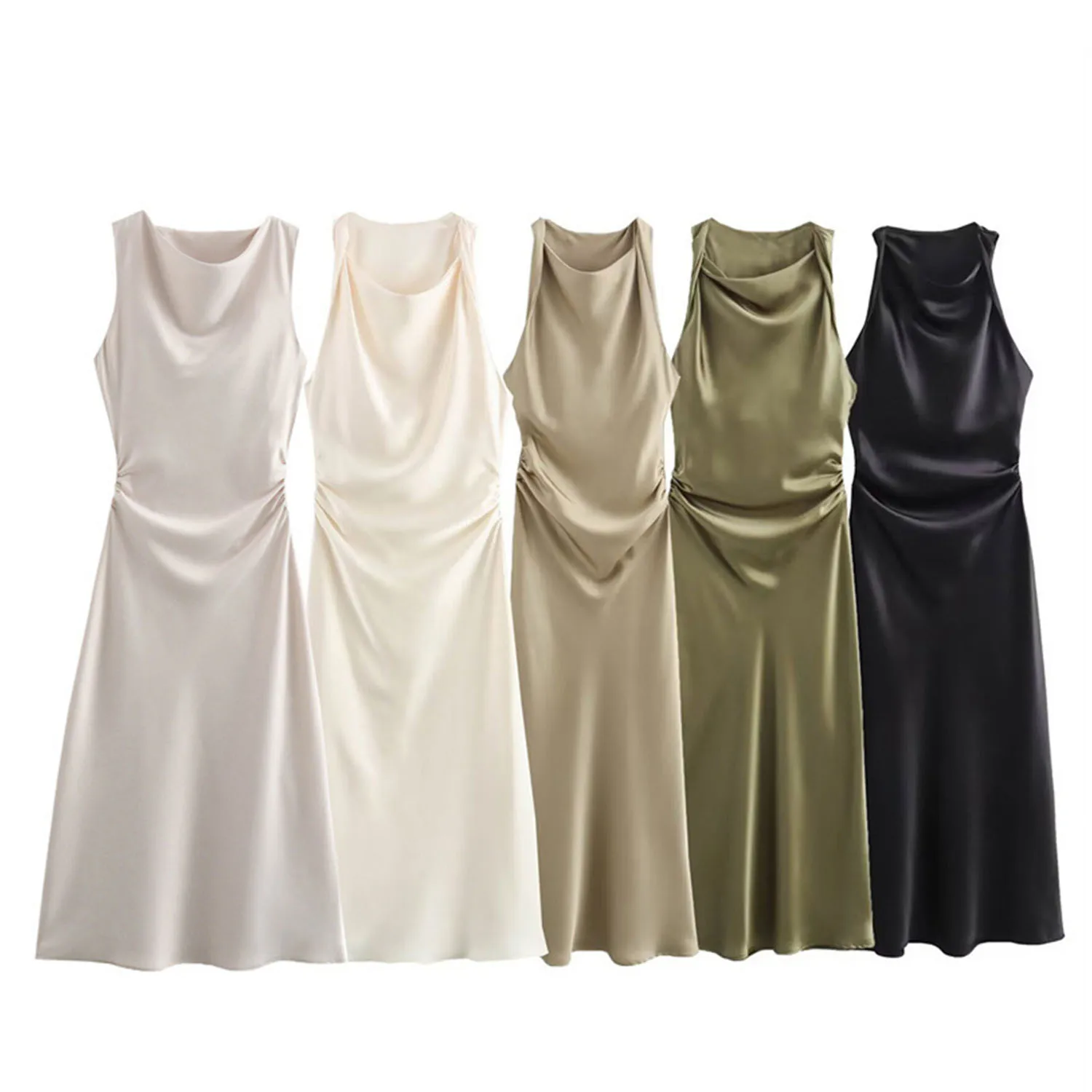 Satin Long Dresses for Women 2025 Summer Slip Midi Dress Woman Sexy Evening Party Dress Sleeveless Female Elegant Dresses