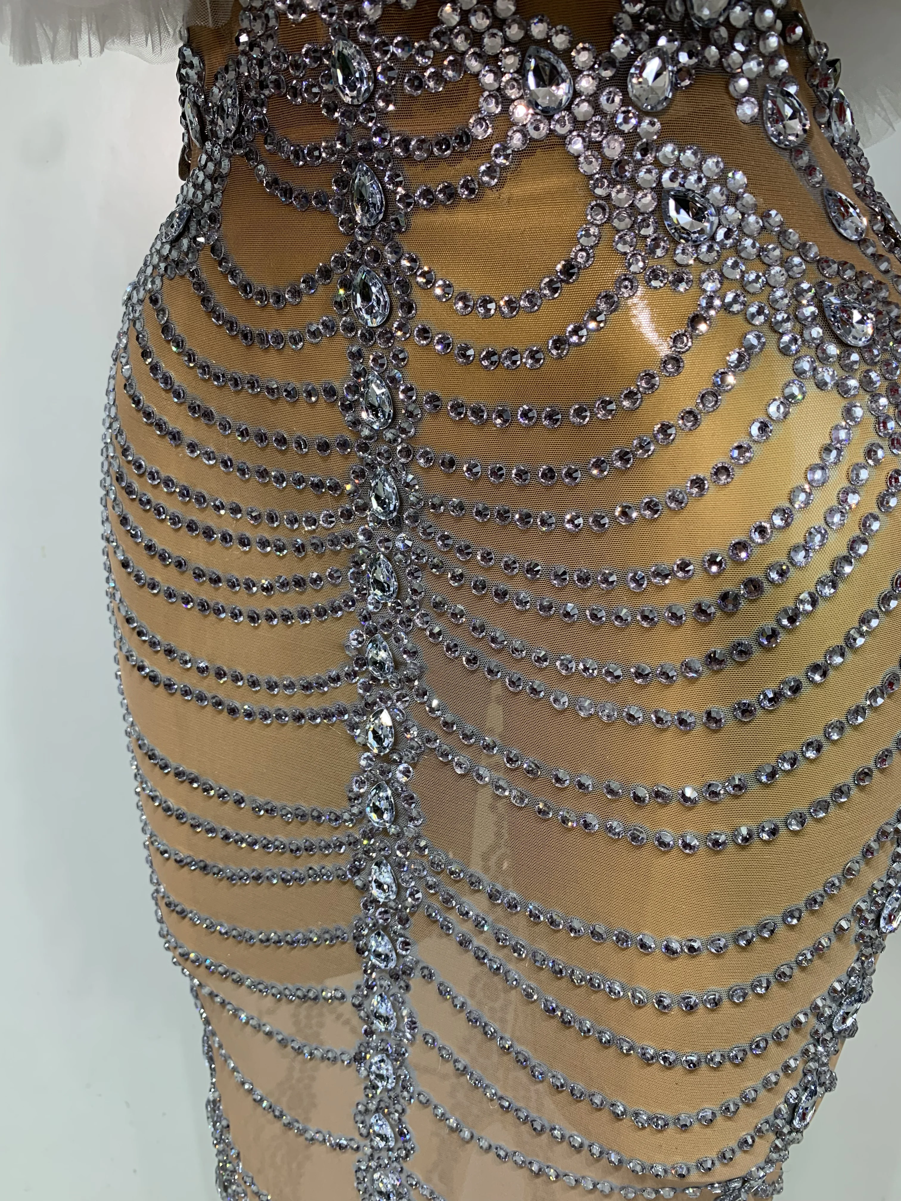 Women Sexy Strapless Rhinestone Bodycon Dress Luxury Birthday Party Costume Bar Nightclub Celebrity Stage Performance Outfit