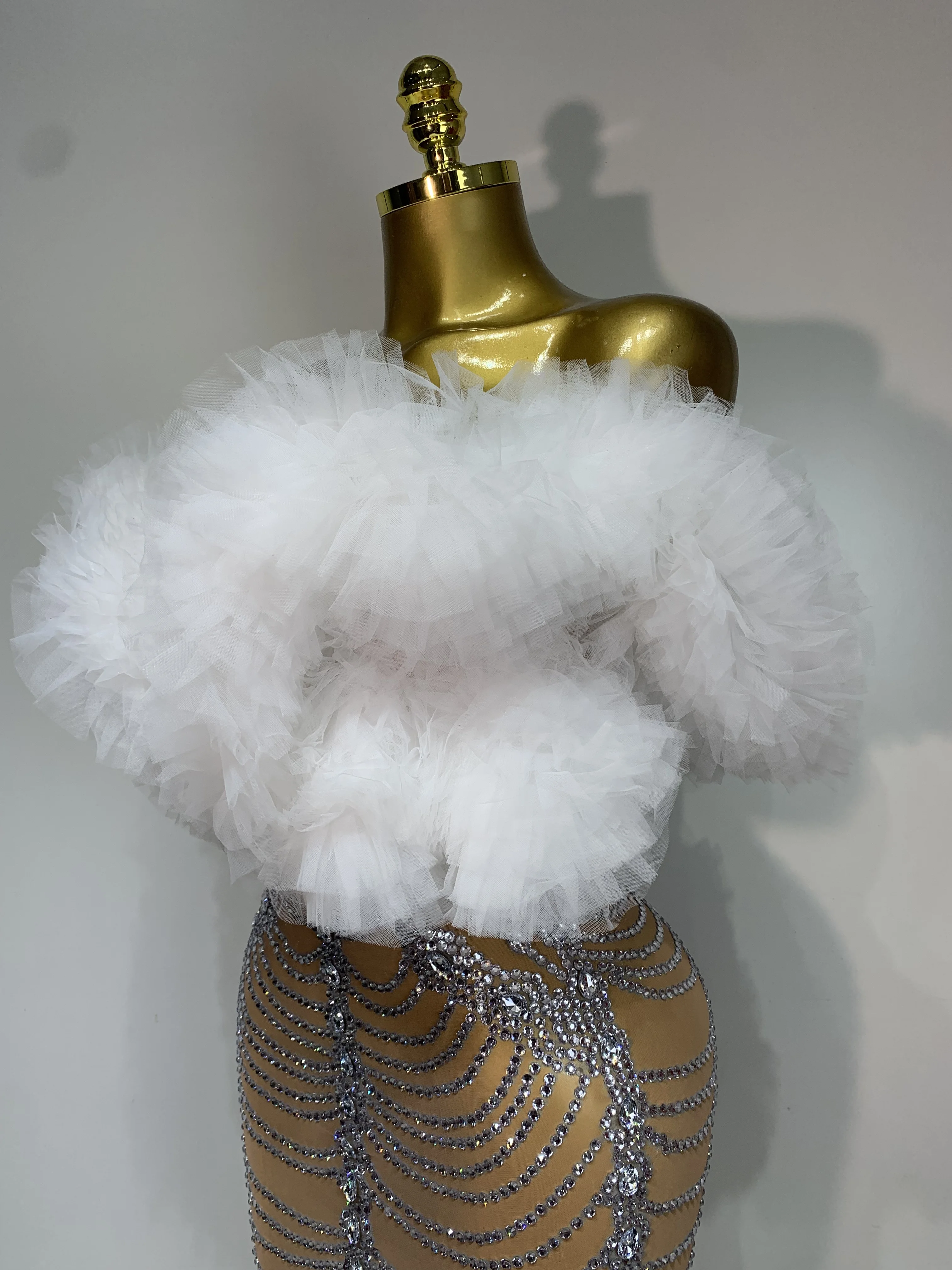 Women Sexy Strapless Rhinestone Bodycon Dress Luxury Birthday Party Costume Bar Nightclub Celebrity Stage Performance Outfit