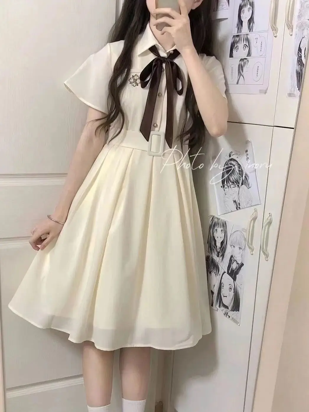 Japanese College Style JK Embroidered Dress Women Summer New 2025 Solid Dresses Woman