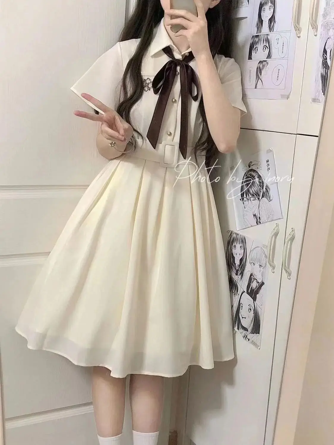 Japanese College Style JK Embroidered Dress Women Summer New 2025 Solid Dresses Woman
