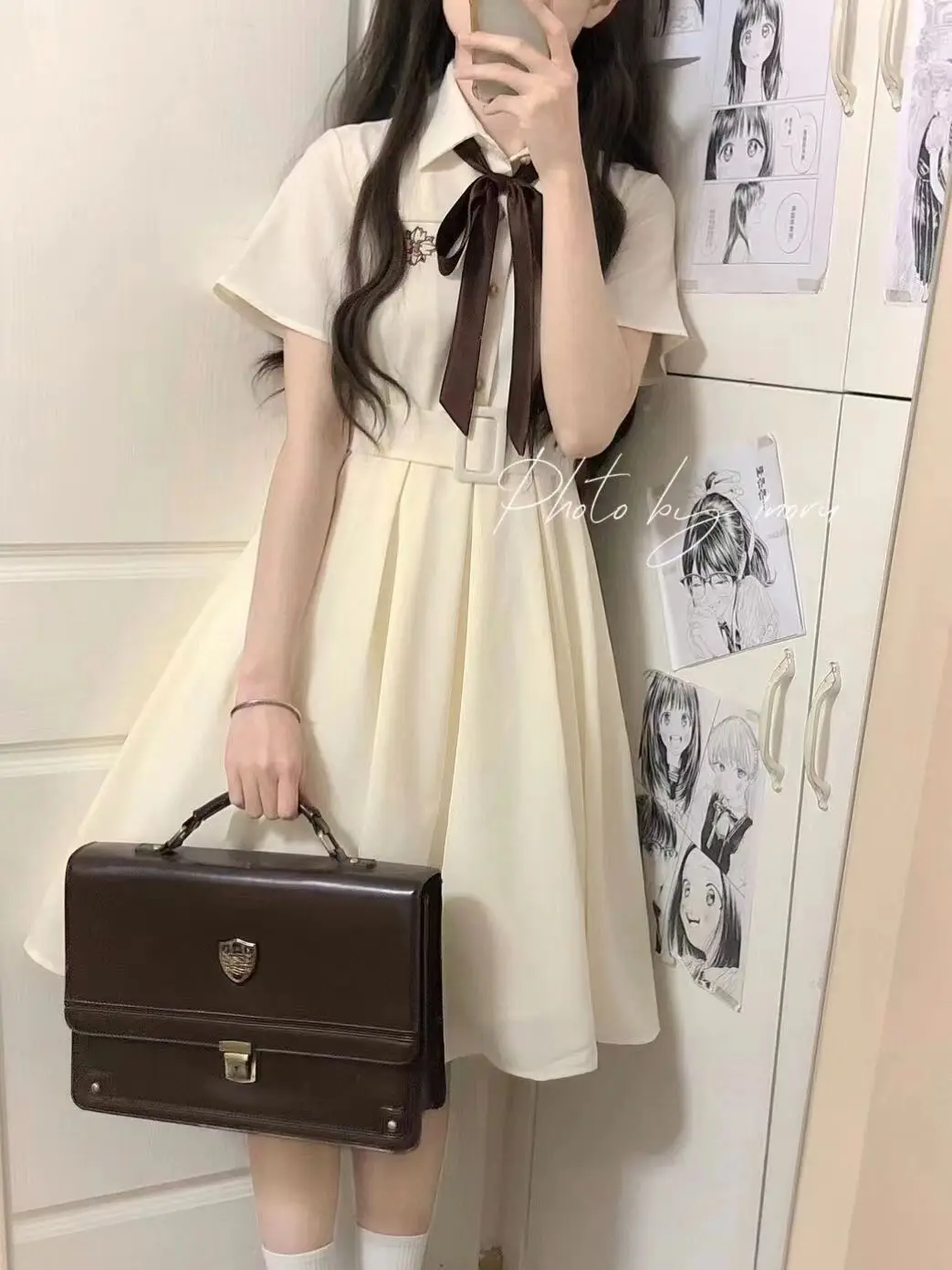 Japanese College Style JK Embroidered Dress Women Summer New 2025 Solid Dresses Woman