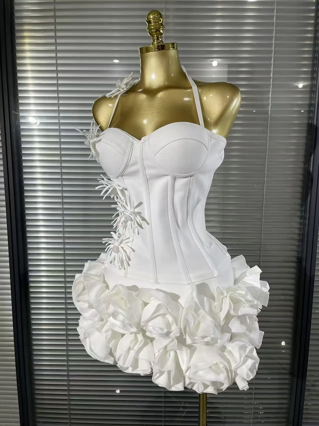 White Red Black Women Sexy Strapless 2 Pieces Bodycon Bandage Mini Dress Florals Celebrate Nightclub Party Birthday Outfit