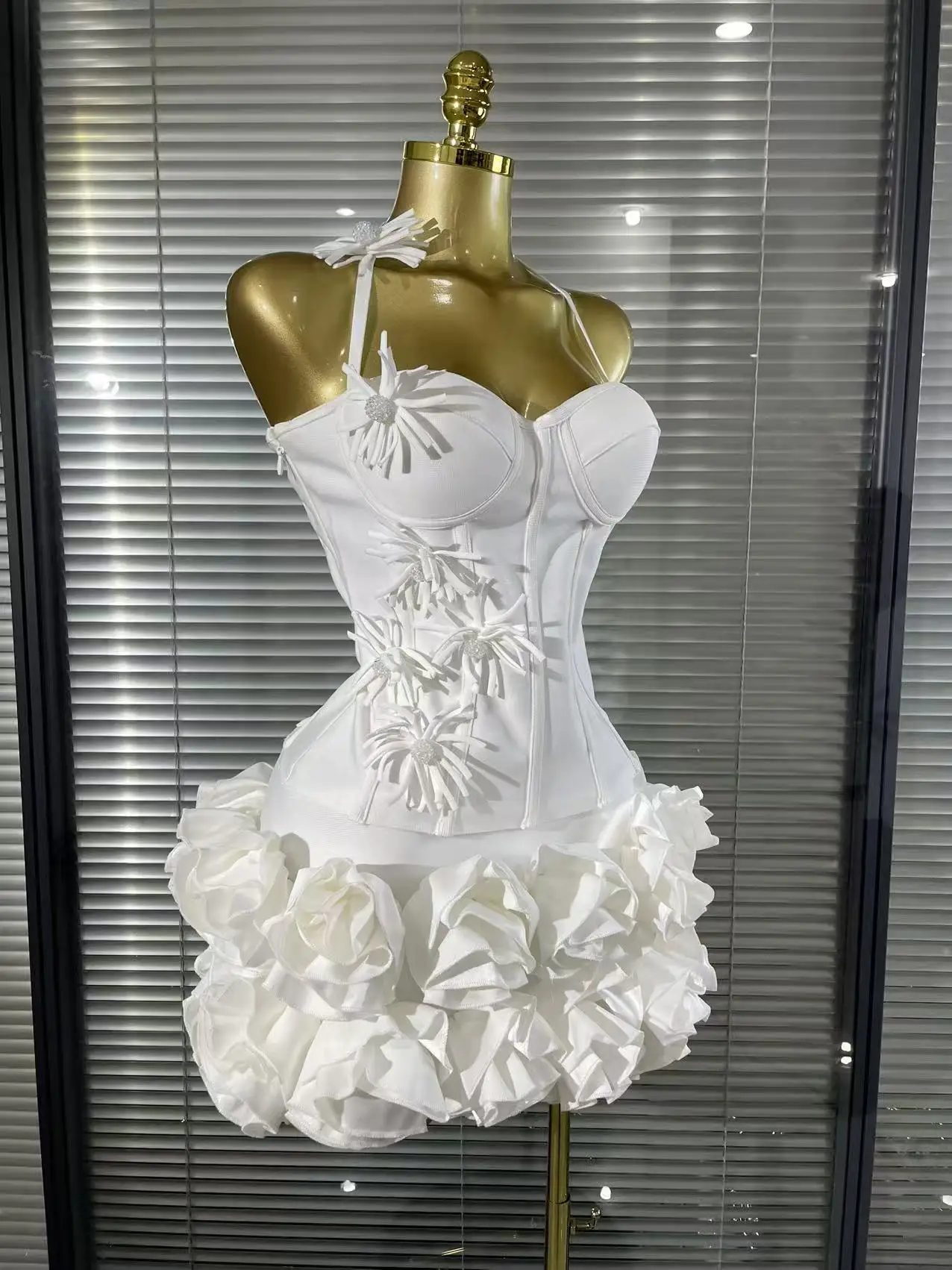 White Red Black Women Sexy Strapless 2 Pieces Bodycon Bandage Mini Dress Florals Celebrate Nightclub Party Birthday Outfit