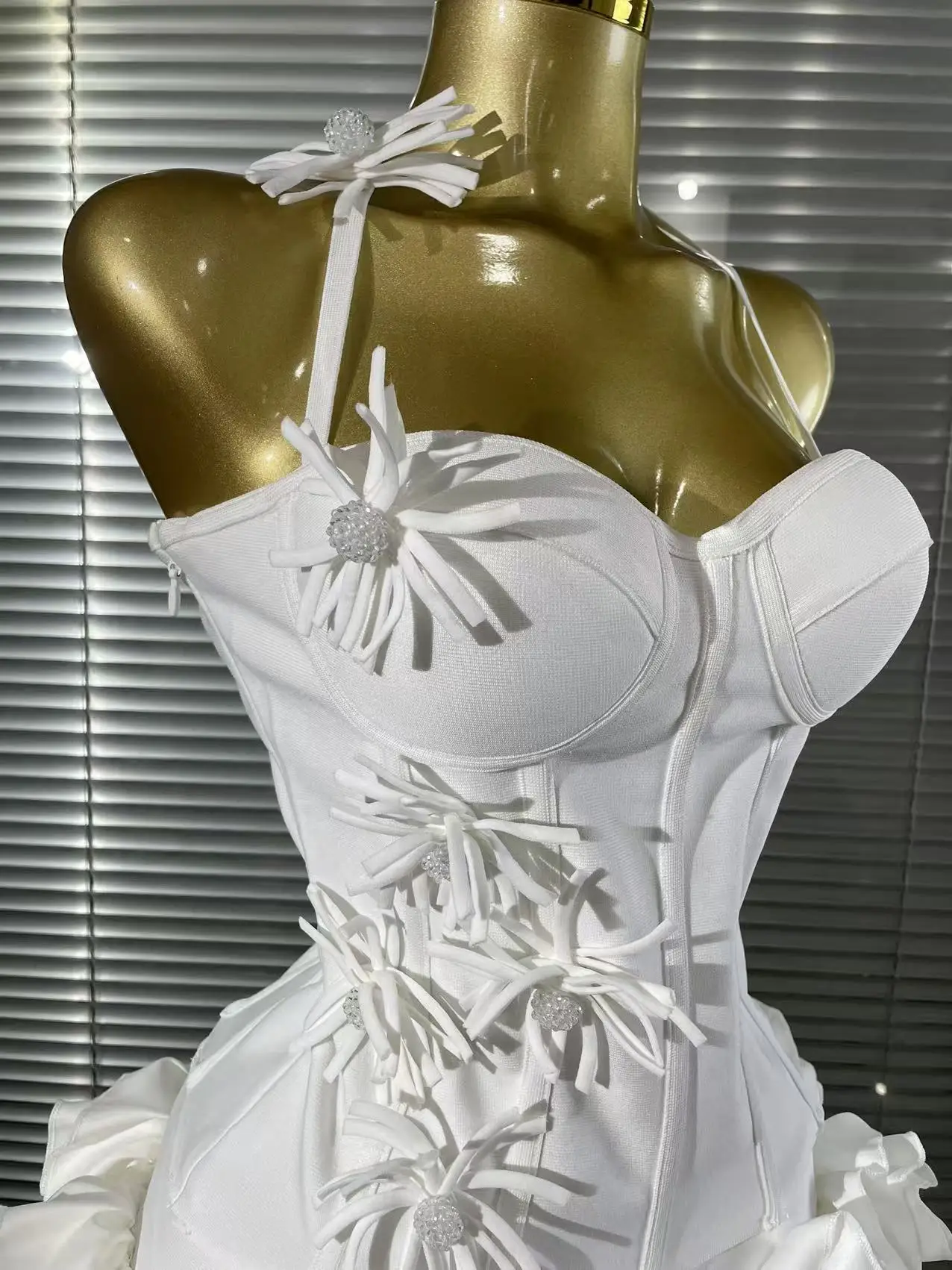 White Red Black Women Sexy Strapless 2 Pieces Bodycon Bandage Mini Dress Florals Celebrate Nightclub Party Birthday Outfit