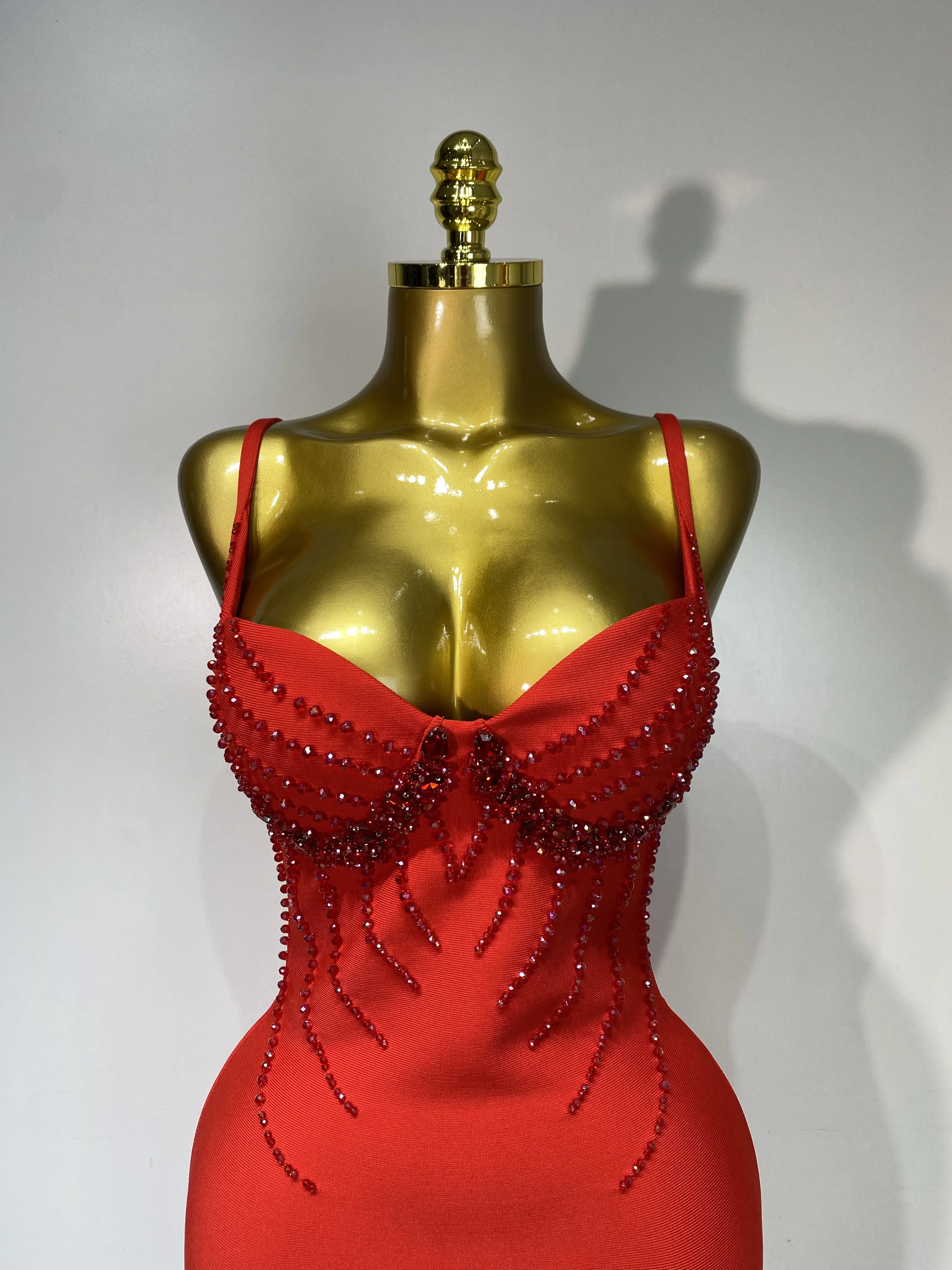 Women Sexy Beading Spaghetti Strap Bodycon Bandage Dress Club Party Luxury Birthday Celebrity Elegant Dresses Wedding Guest Gown