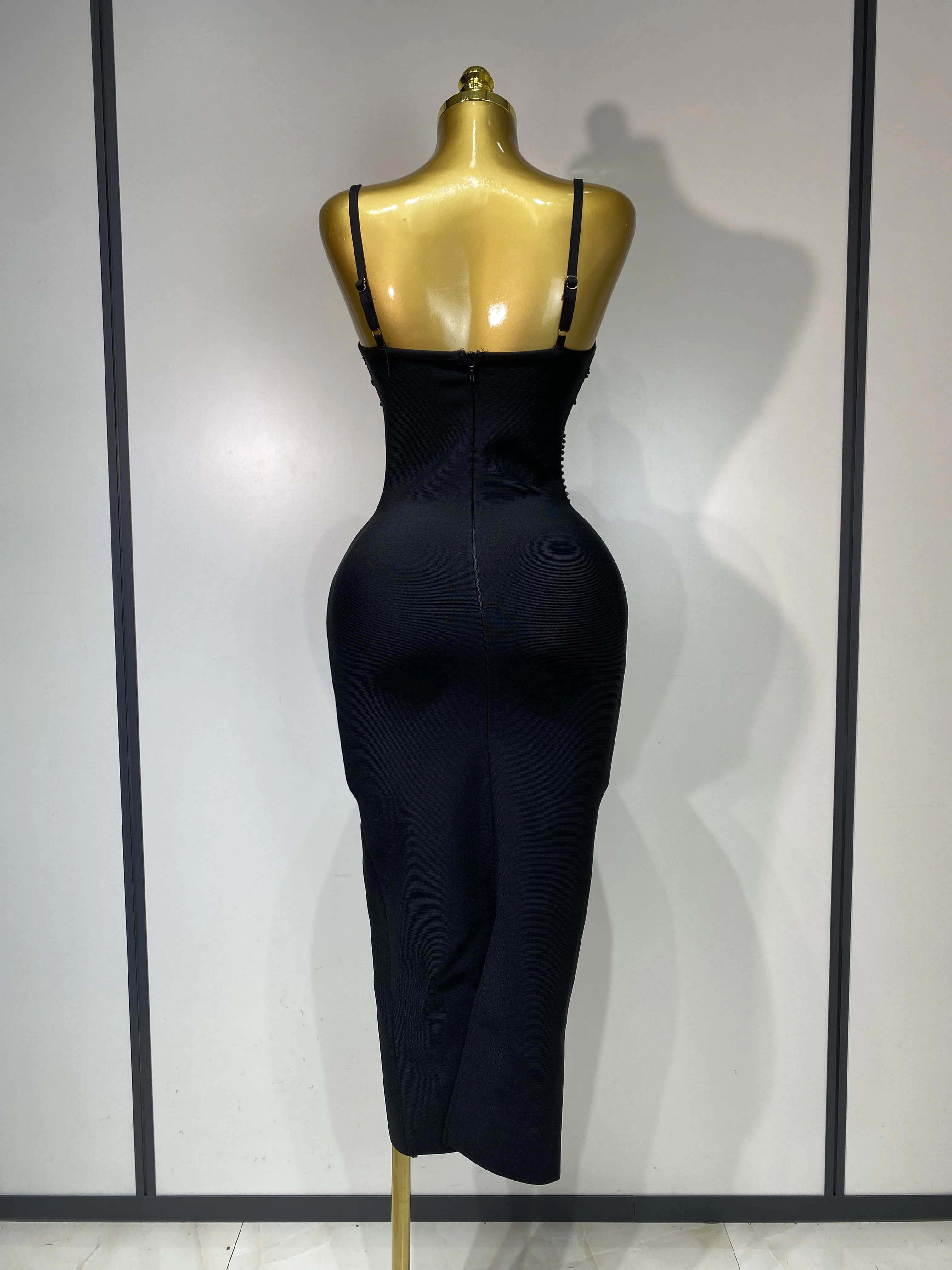 Women Sexy Beading Spaghetti Strap Bodycon Bandage Dress Club Party Luxury Birthday Celebrity Elegant Dresses Wedding Guest Gown