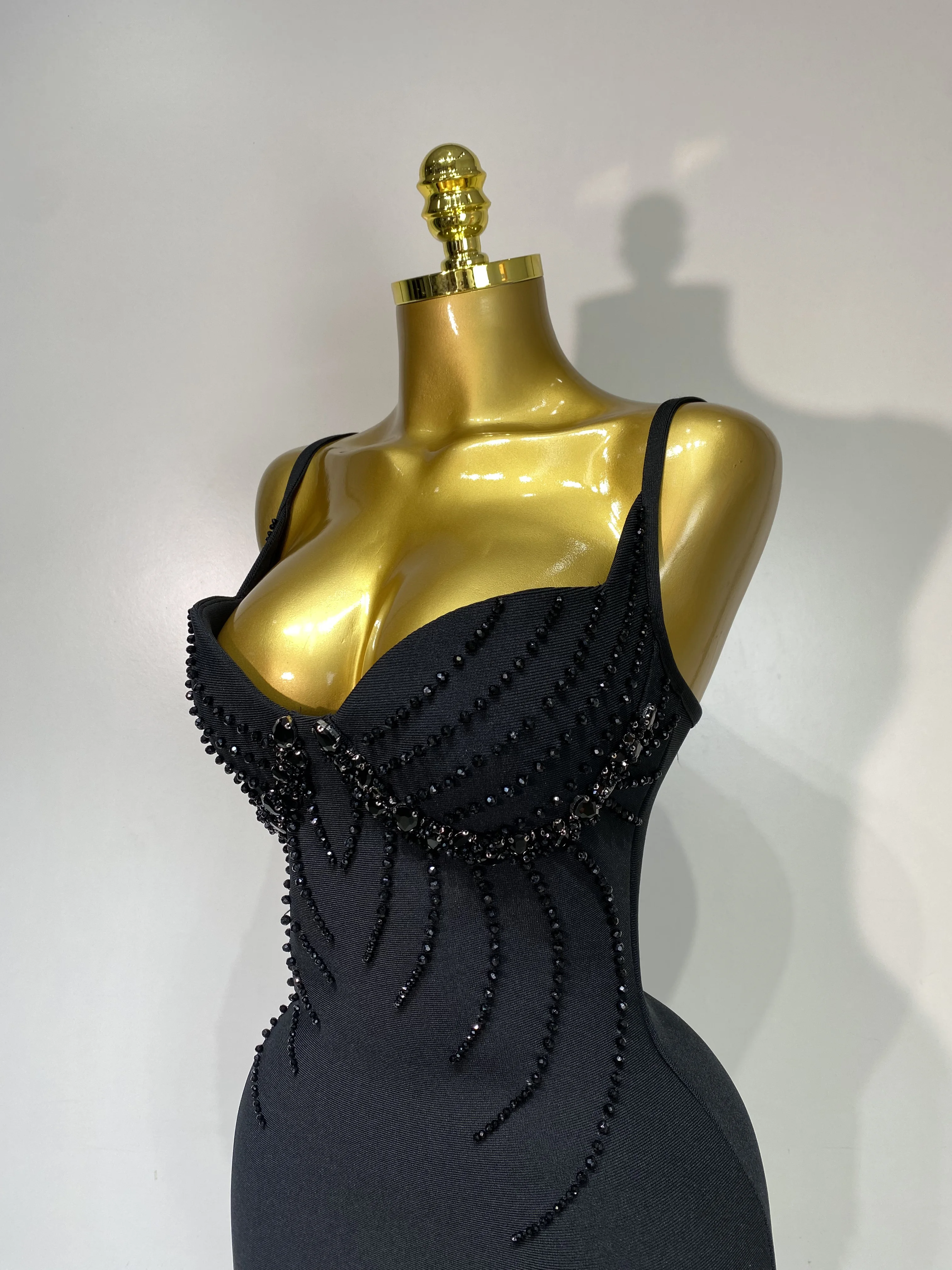 Women Sexy Beading Spaghetti Strap Bodycon Bandage Dress Club Party Luxury Birthday Celebrity Elegant Dresses Wedding Guest Gown