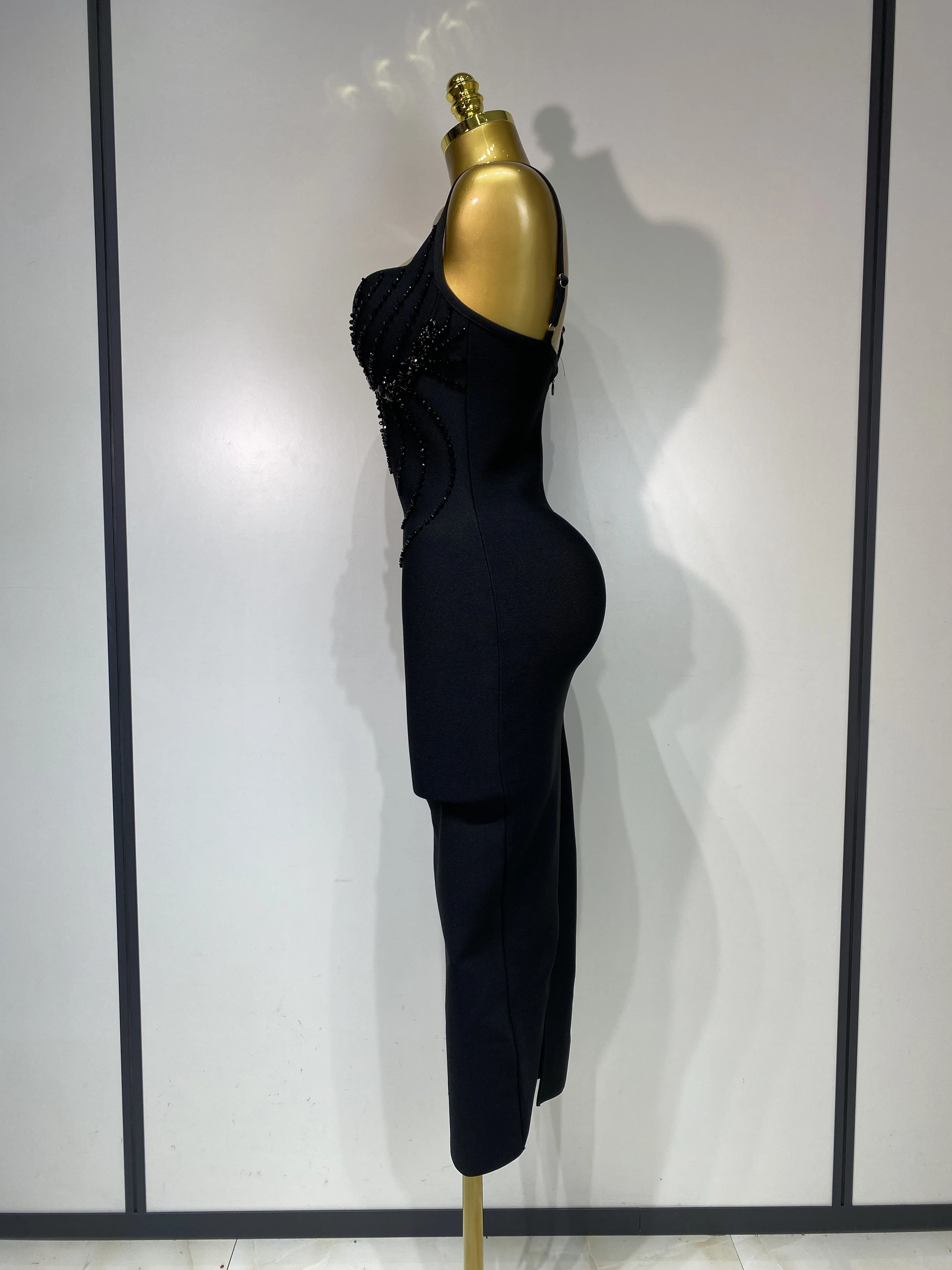 Women Sexy Beading Spaghetti Strap Bodycon Bandage Dress Club Party Luxury Birthday Celebrity Elegant Dresses Wedding Guest Gown