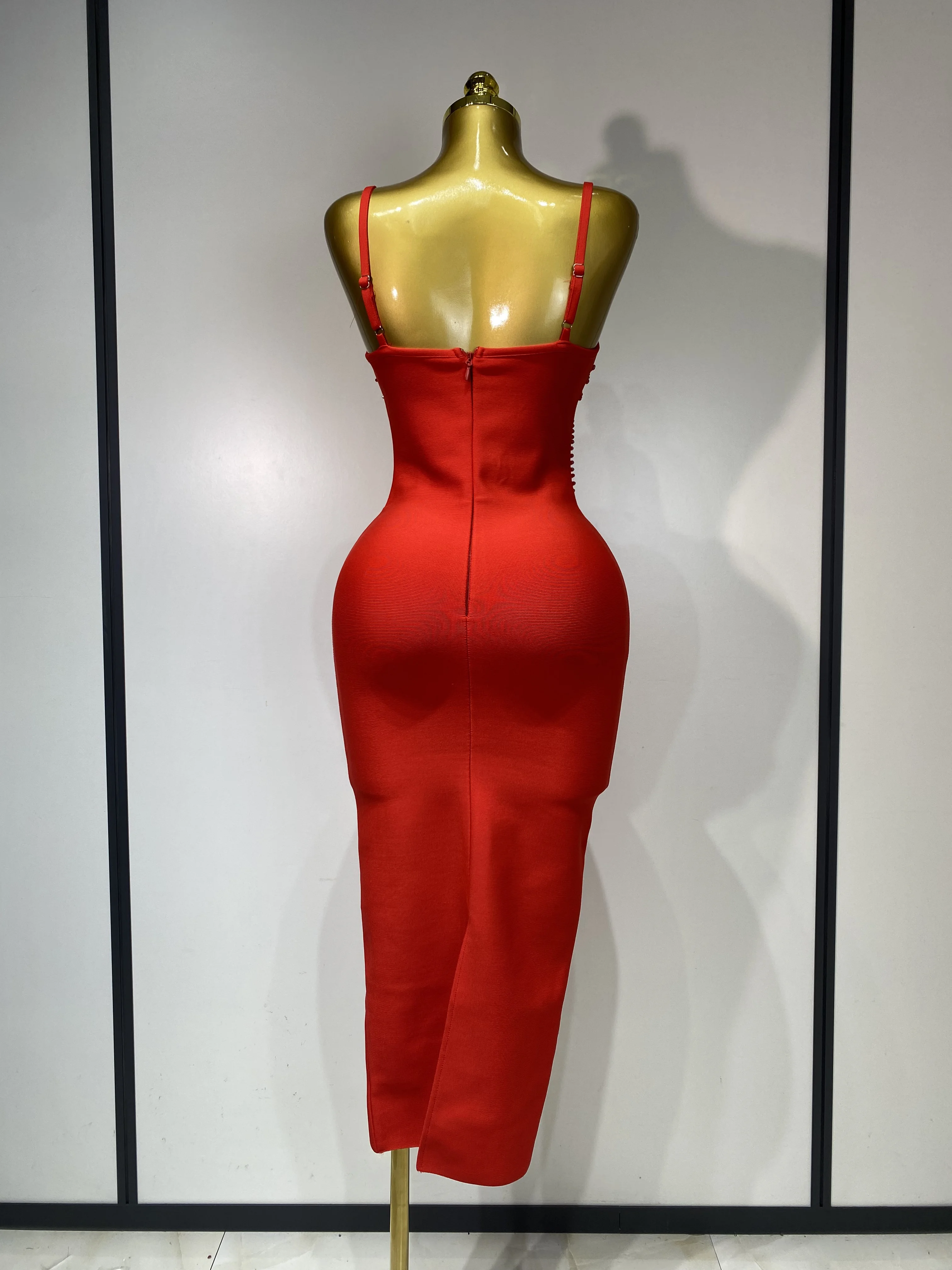 Women Sexy Beading Spaghetti Strap Bodycon Bandage Dress Club Party Luxury Birthday Celebrity Elegant Dresses Wedding Guest Gown