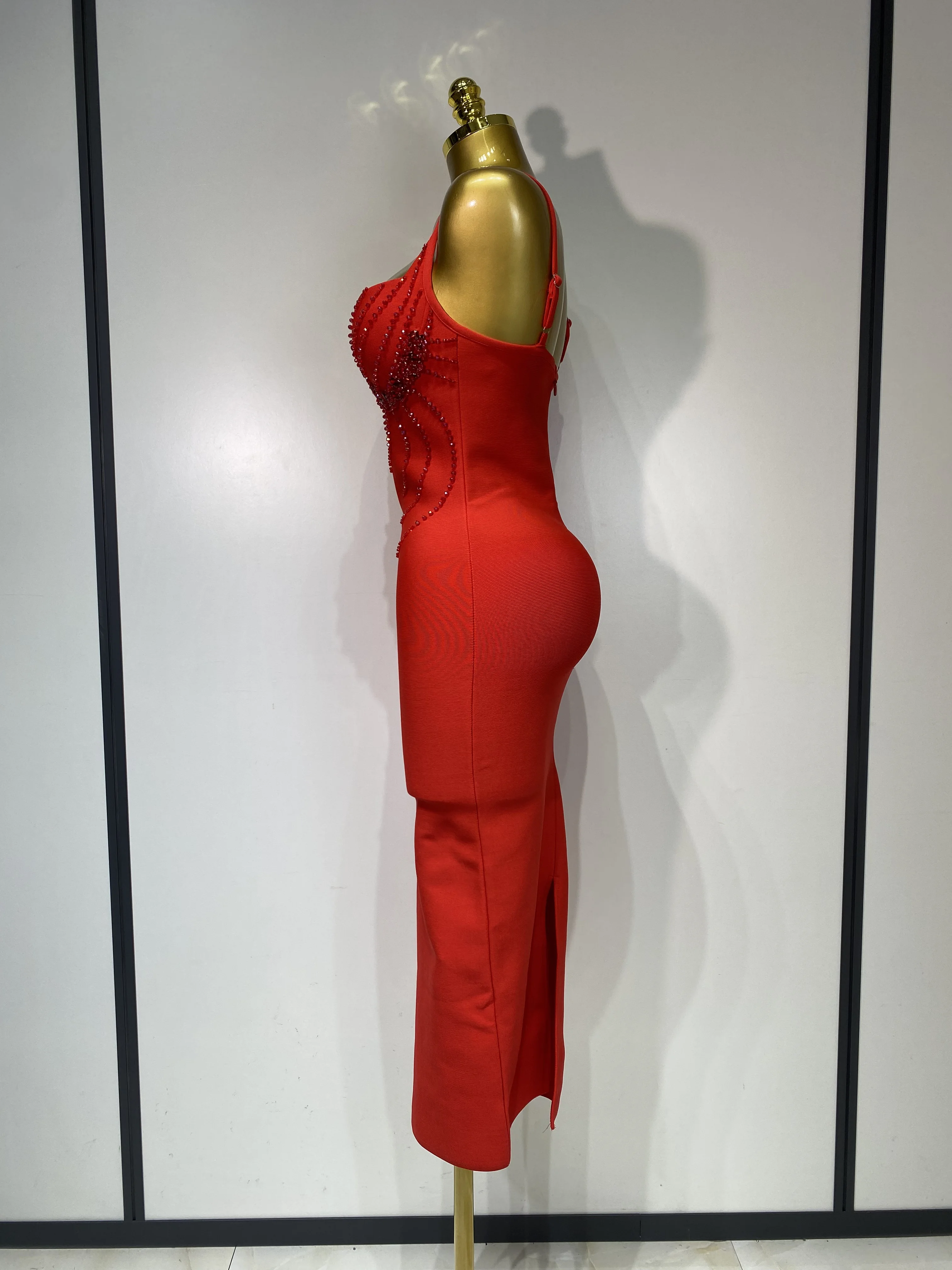 Women Sexy Beading Spaghetti Strap Bodycon Bandage Dress Club Party Luxury Birthday Celebrity Elegant Dresses Wedding Guest Gown