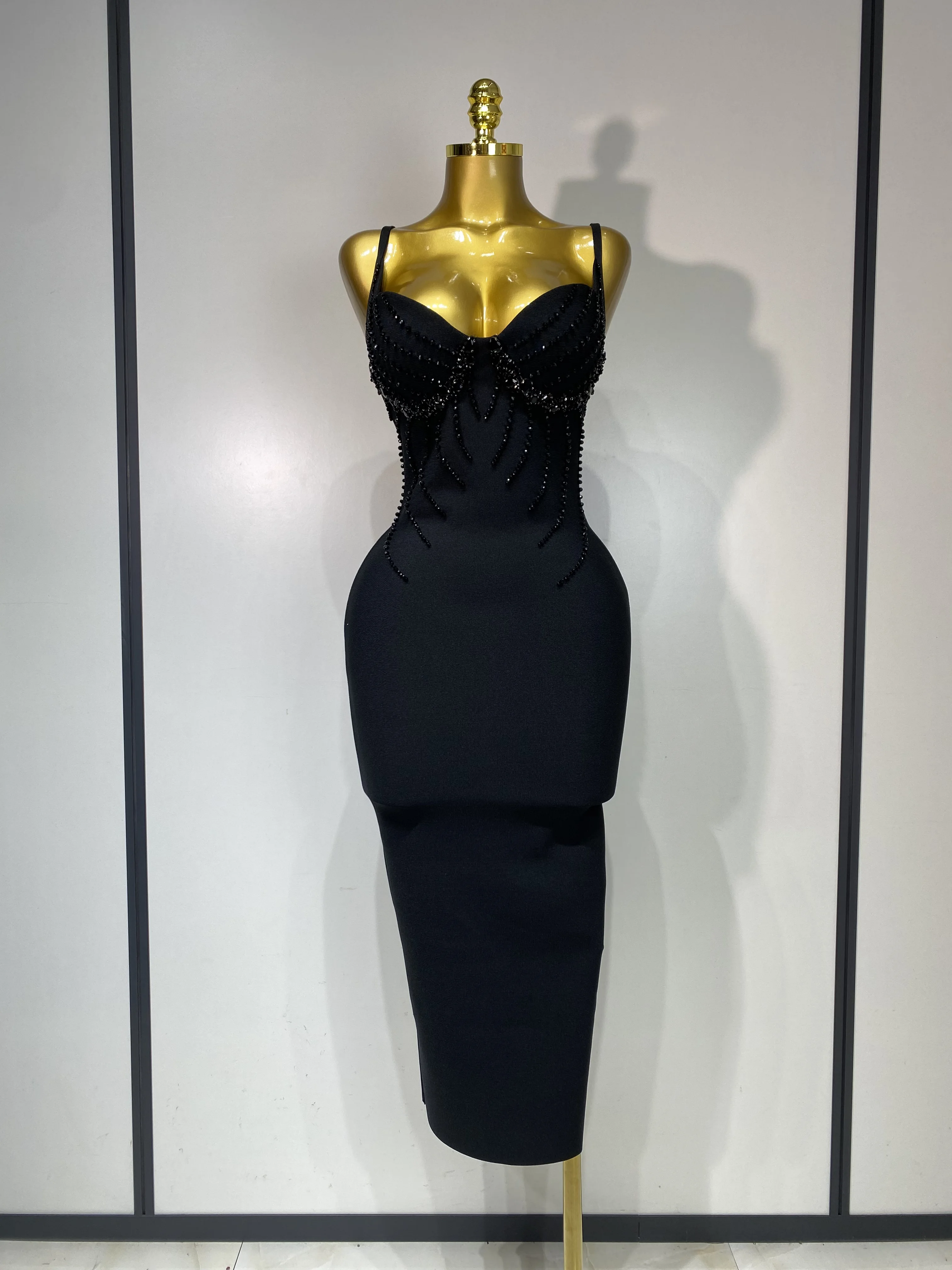 Women Sexy Beading Spaghetti Strap Bodycon Bandage Dress Club Party Luxury Birthday Celebrity Elegant Dresses Wedding Guest Gown