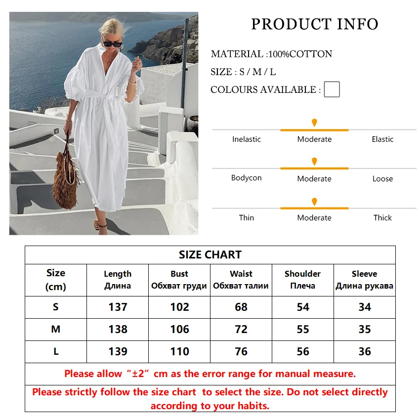 Clacive Fashion Loose White Cotton Women Dress Casual Stand Collar Half Sleeve Midi Dresses Elegant Classic Lace-Up Female Dress