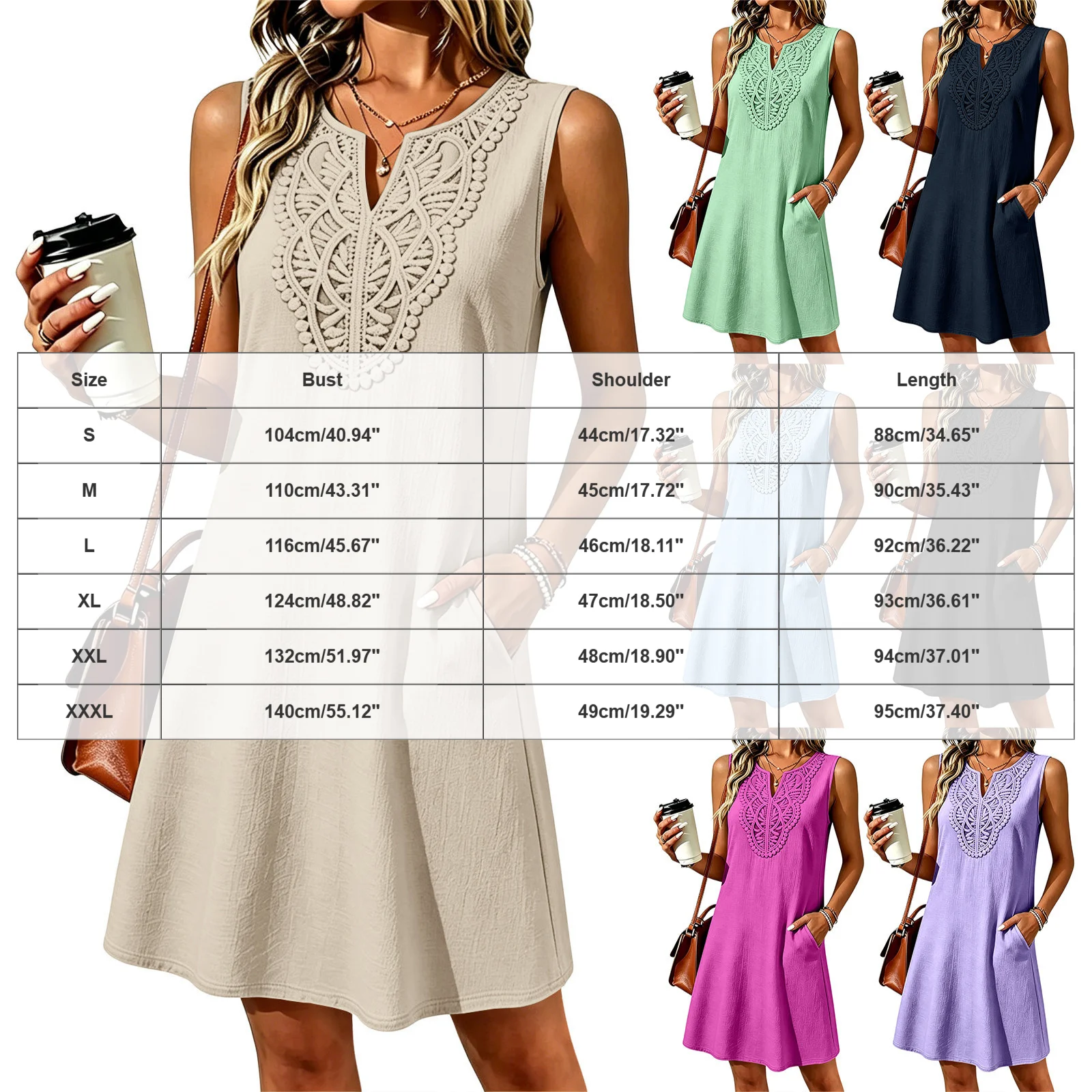 2026 New Loose Pocket Linen Dress For Women V Neck Embroidery Bohemian Floral Summer Dresses Women Knee Length Sundress Vestidos
