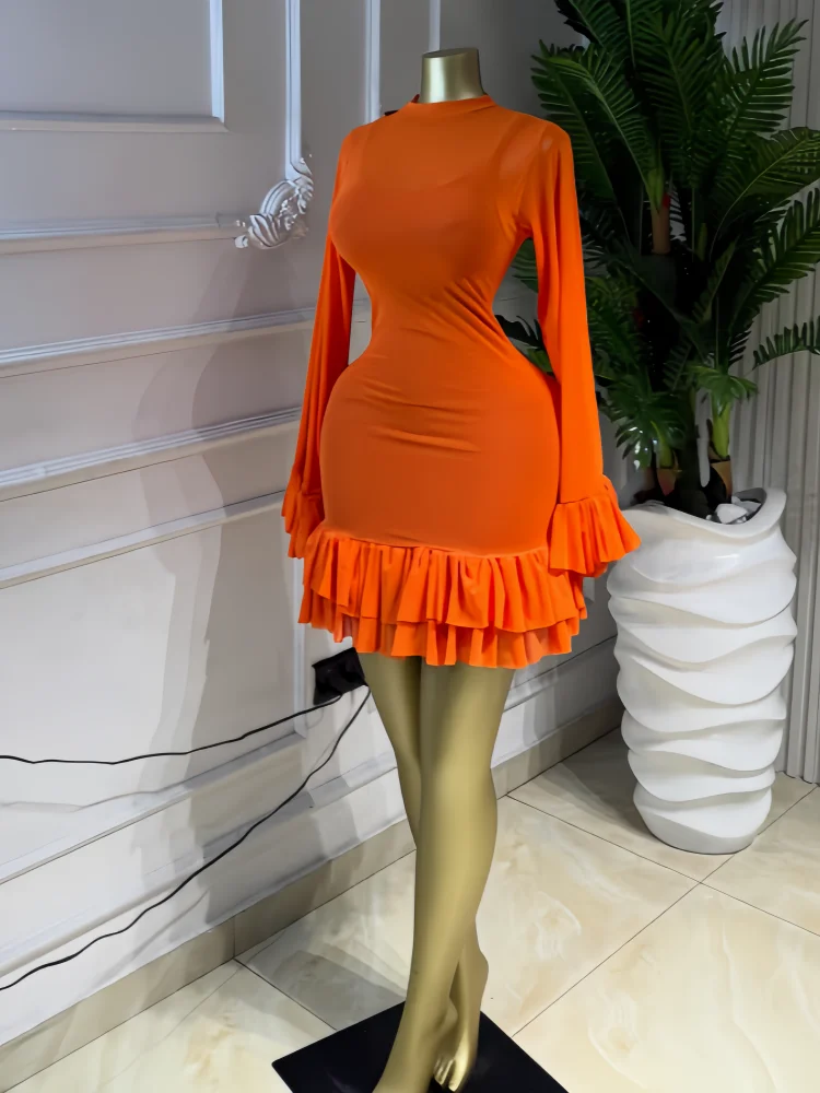 CM.YAYA Women Mesh Long Sleeve Wrap O-Neck Ruffles Pleated Hem Mini Party Dress 2026 Summer Party Beach Vacation Sexy Dress