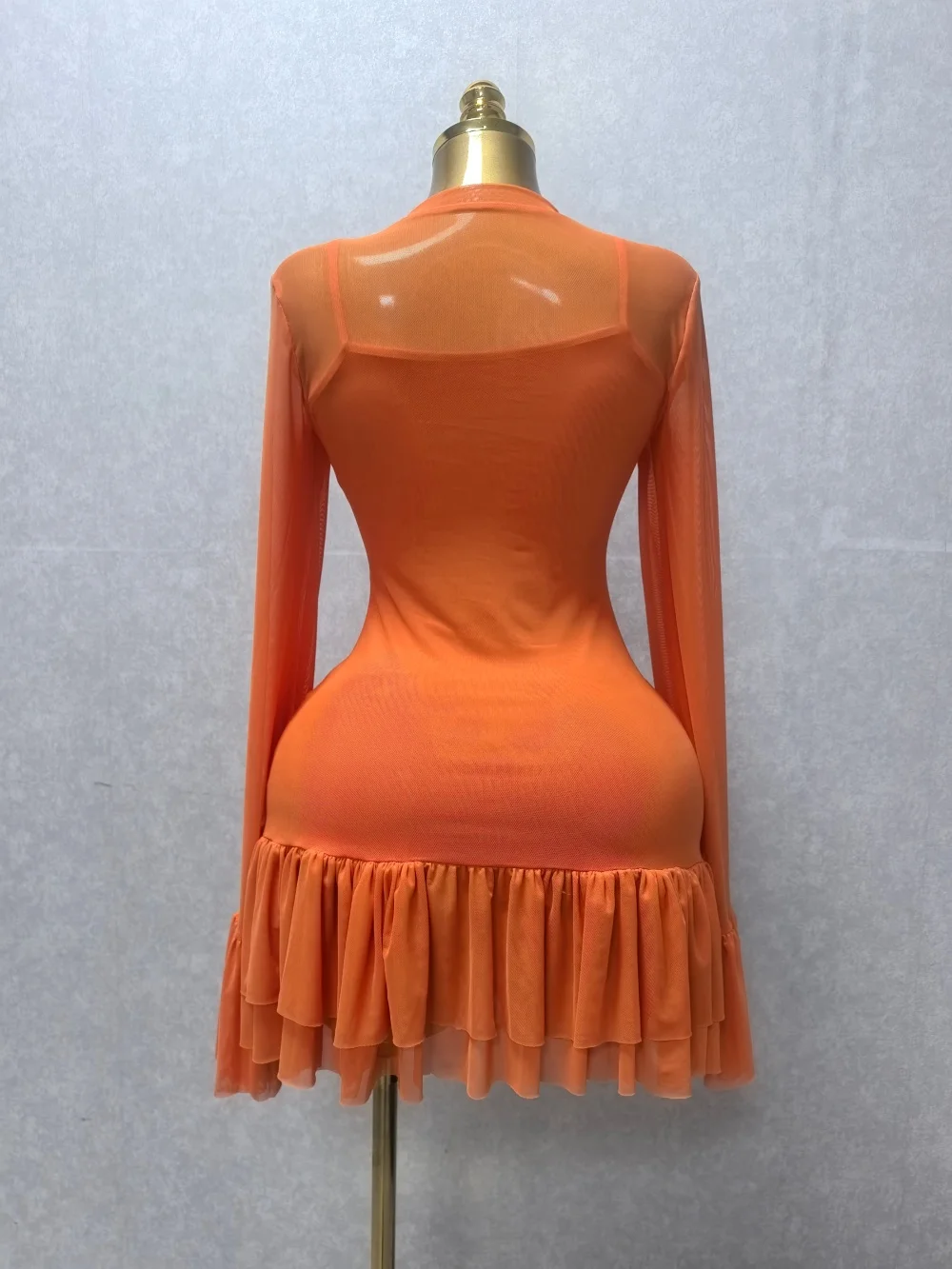 CM.YAYA Women Mesh Long Sleeve Wrap O-Neck Ruffles Pleated Hem Mini Party Dress 2026 Summer Party Beach Vacation Sexy Dress