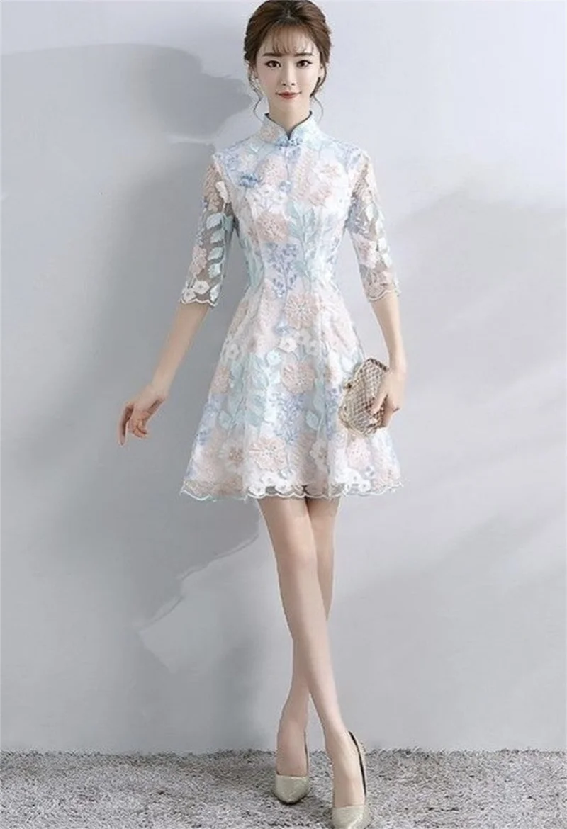 Spring Autumn Female Cheongsam Style Long Dresses Women Half Sleeve Lmproved Maxi Dress 2025 Ladies Fashion Solid Color Vestidos