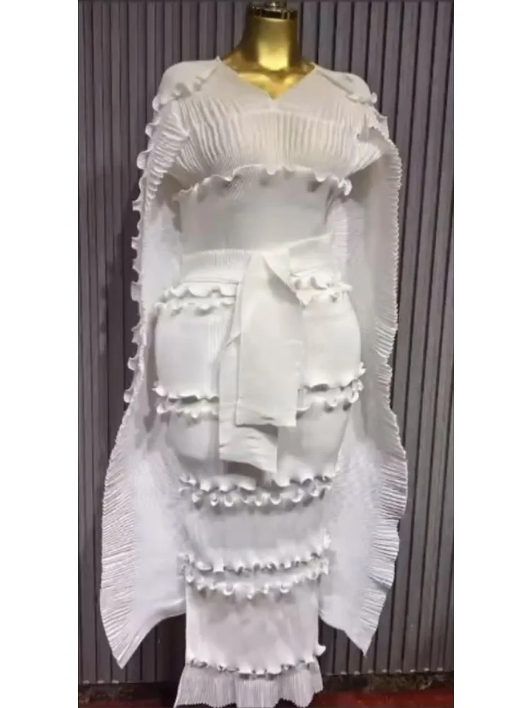 2025 High-end Banquet Dress Light Luxury Niche Ruffle Cake Skirt Heavy Industry Pleated Slim Long Dresses Summer New