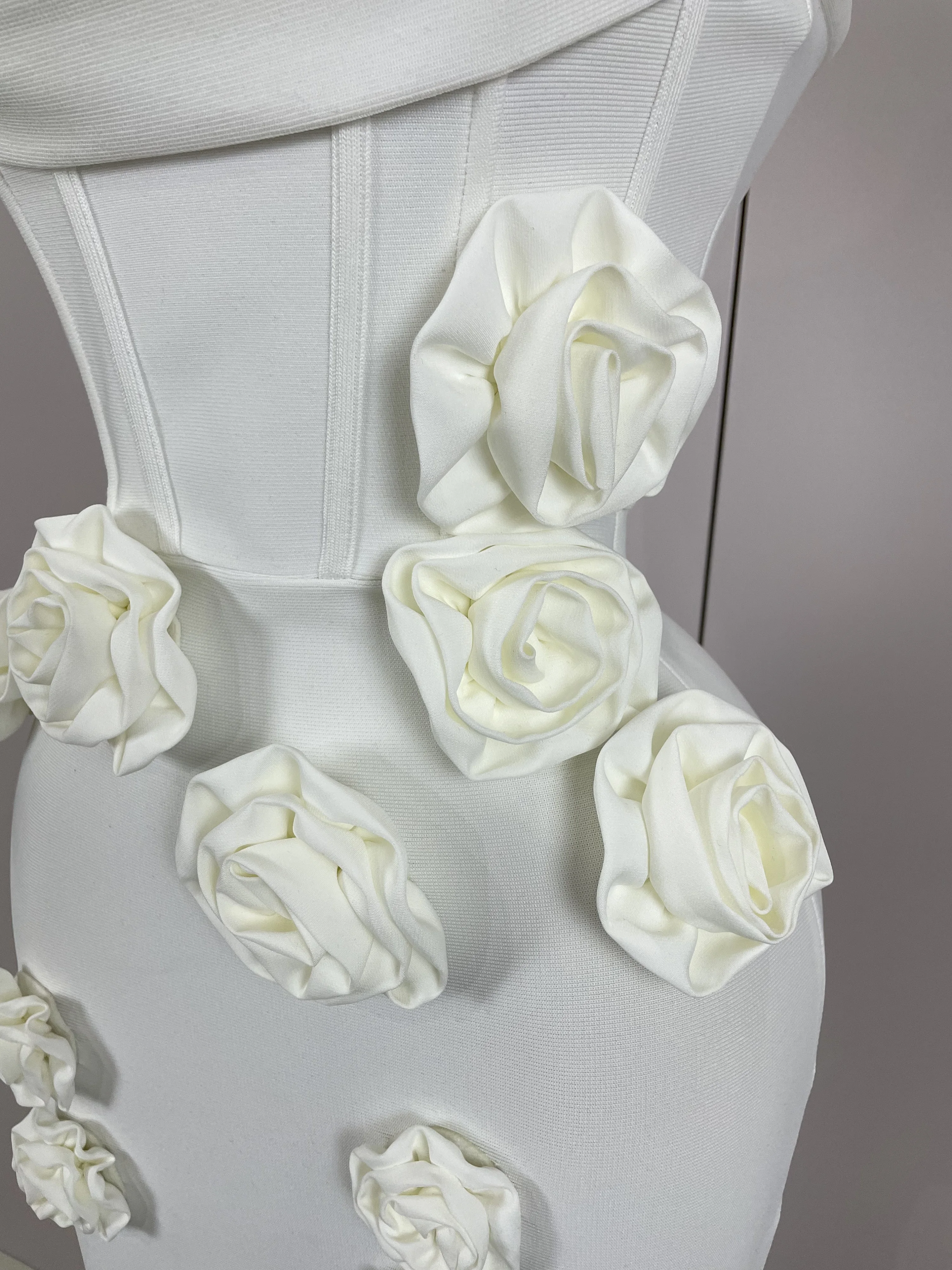 Sexy Fashion White Elegant Strapless Flower Bodycon Long Dress Women Casual Streetwear Club Birthday Party Slim Elegangt Dresses