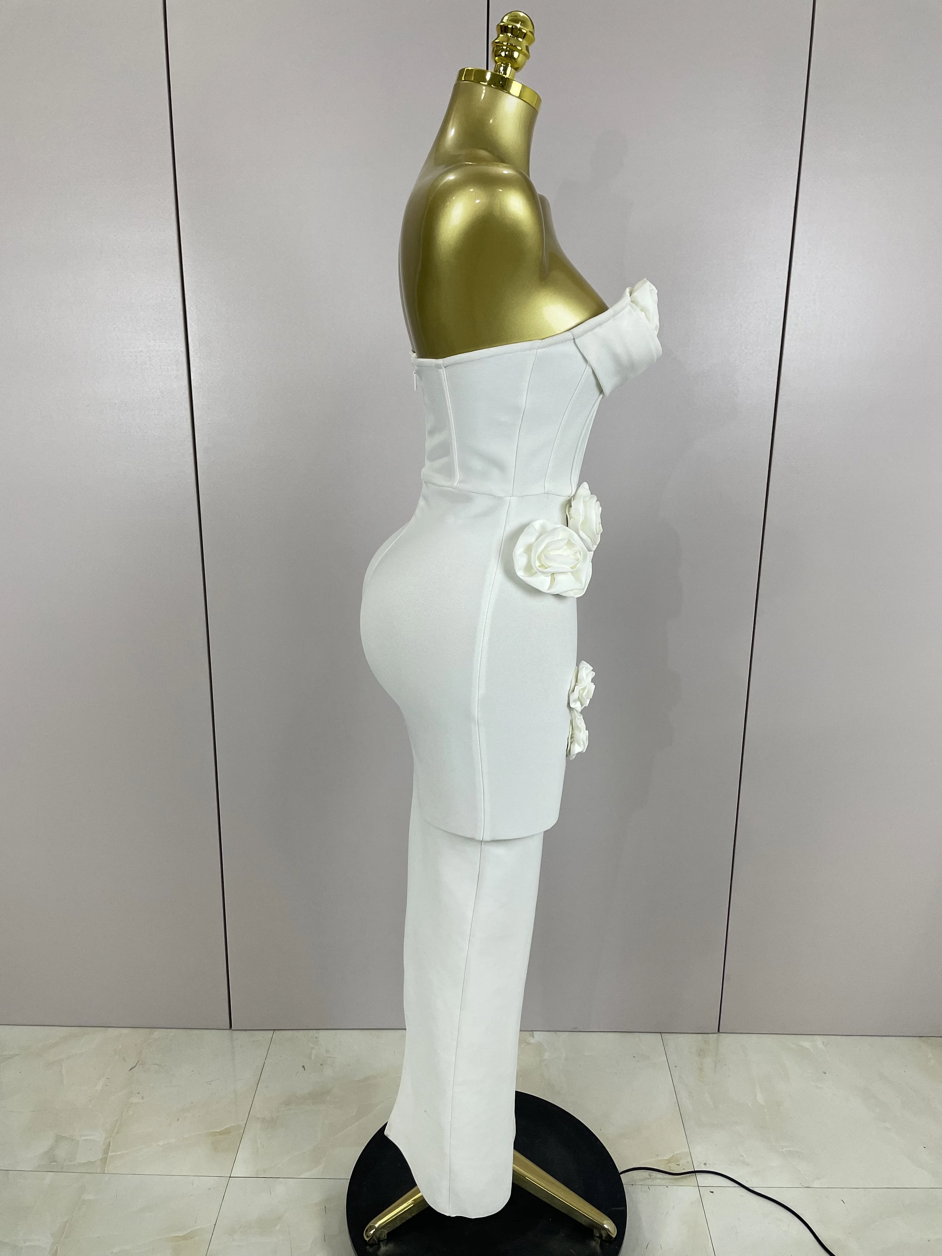 Sexy Fashion White Elegant Strapless Flower Bodycon Long Dress Women Casual Streetwear Club Birthday Party Slim Elegangt Dresses