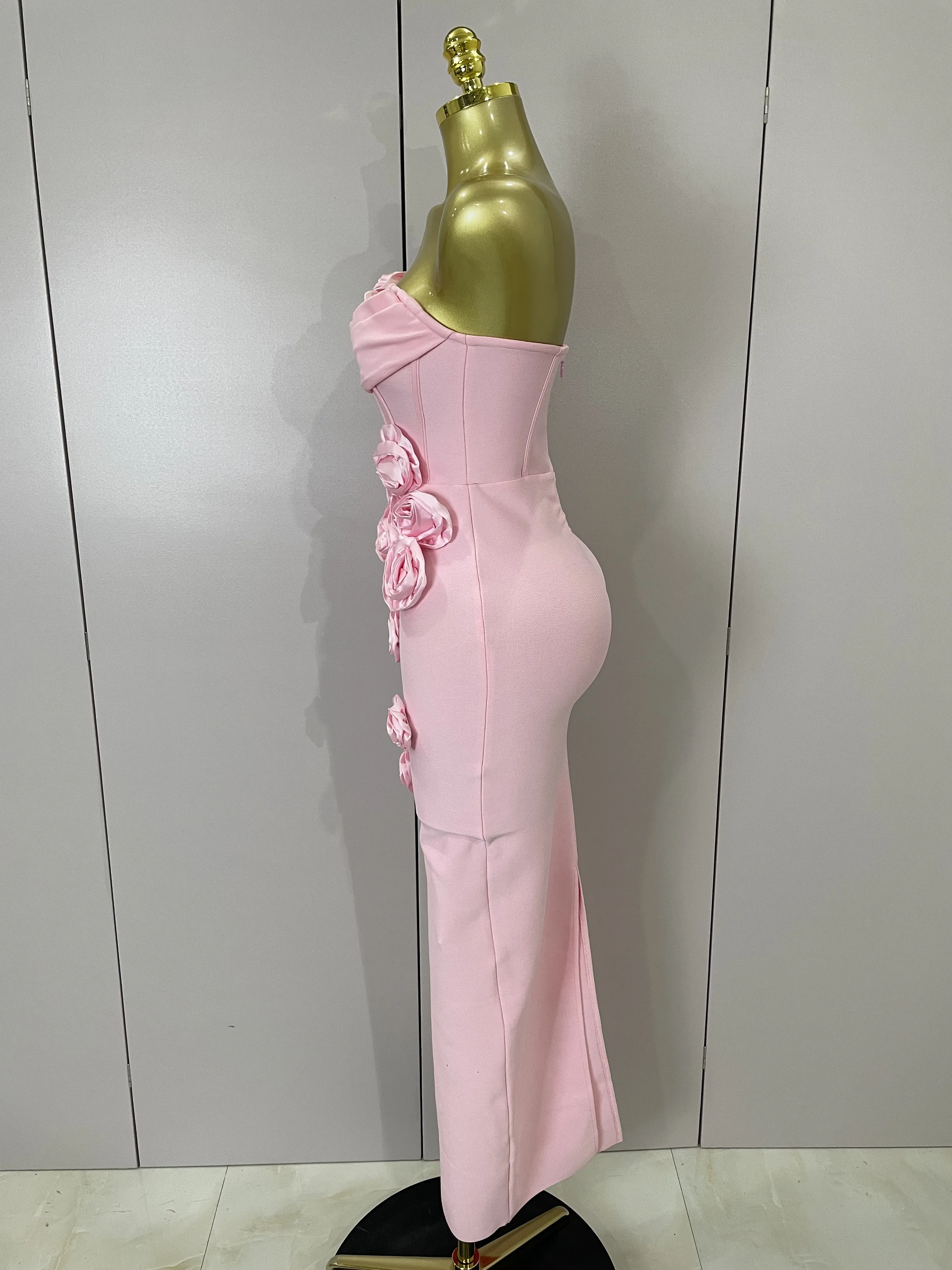 Sexy Fashion White Elegant Strapless Flower Bodycon Long Dress Women Casual Streetwear Club Birthday Party Slim Elegangt Dresses