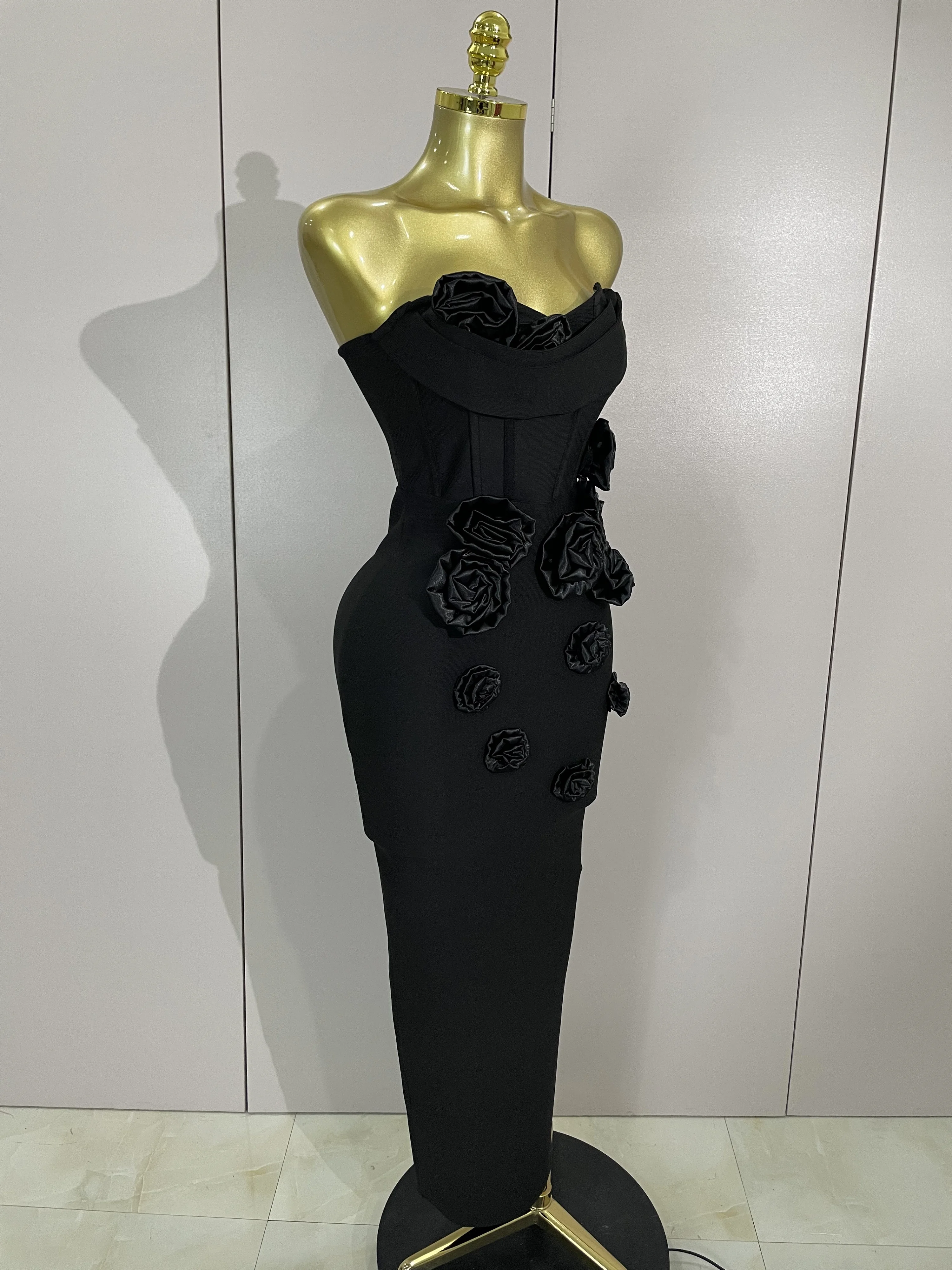 Sexy Fashion White Elegant Strapless Flower Bodycon Long Dress Women Casual Streetwear Club Birthday Party Slim Elegangt Dresses
