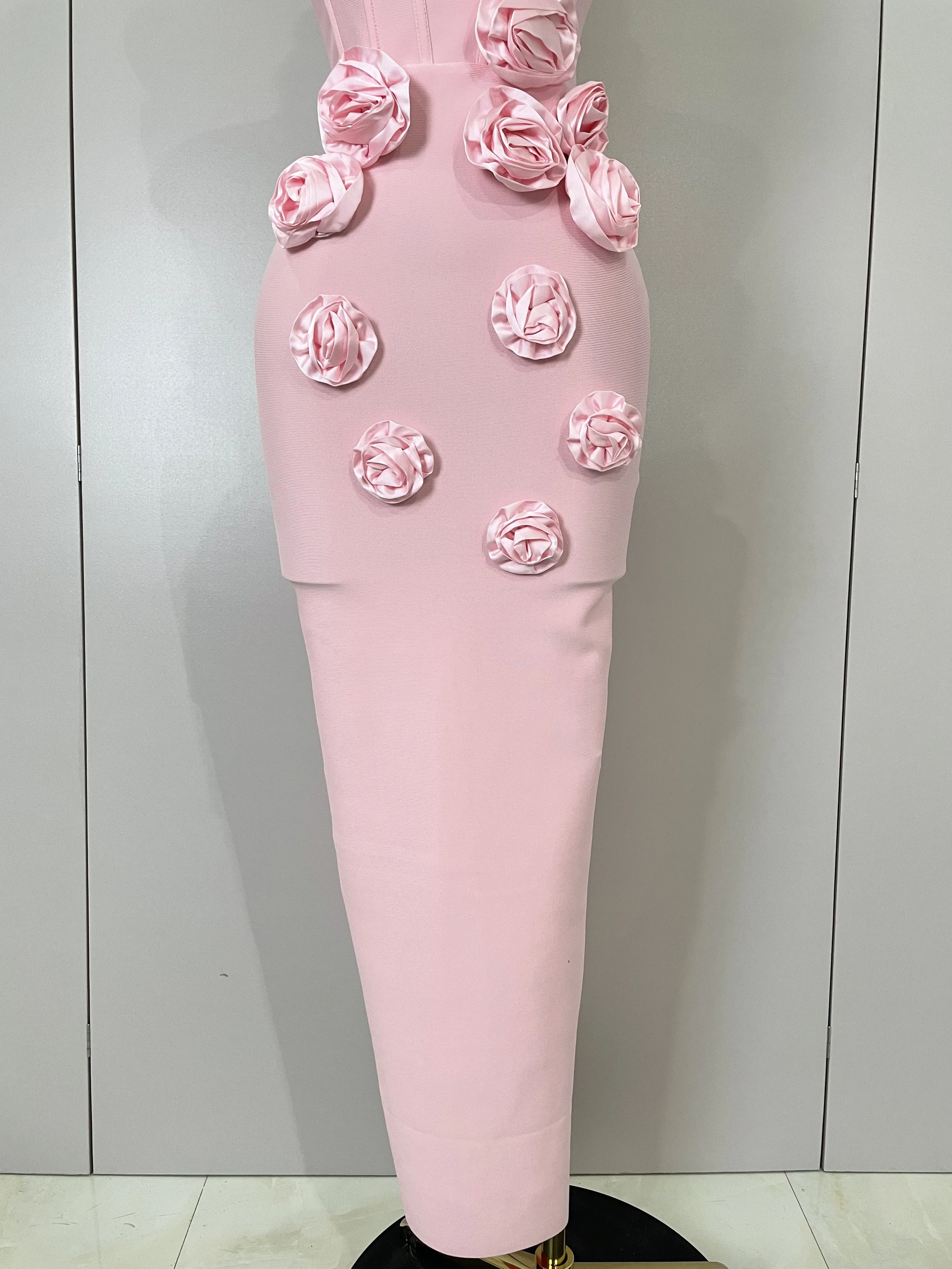 Sexy Fashion White Elegant Strapless Flower Bodycon Long Dress Women Casual Streetwear Club Birthday Party Slim Elegangt Dresses