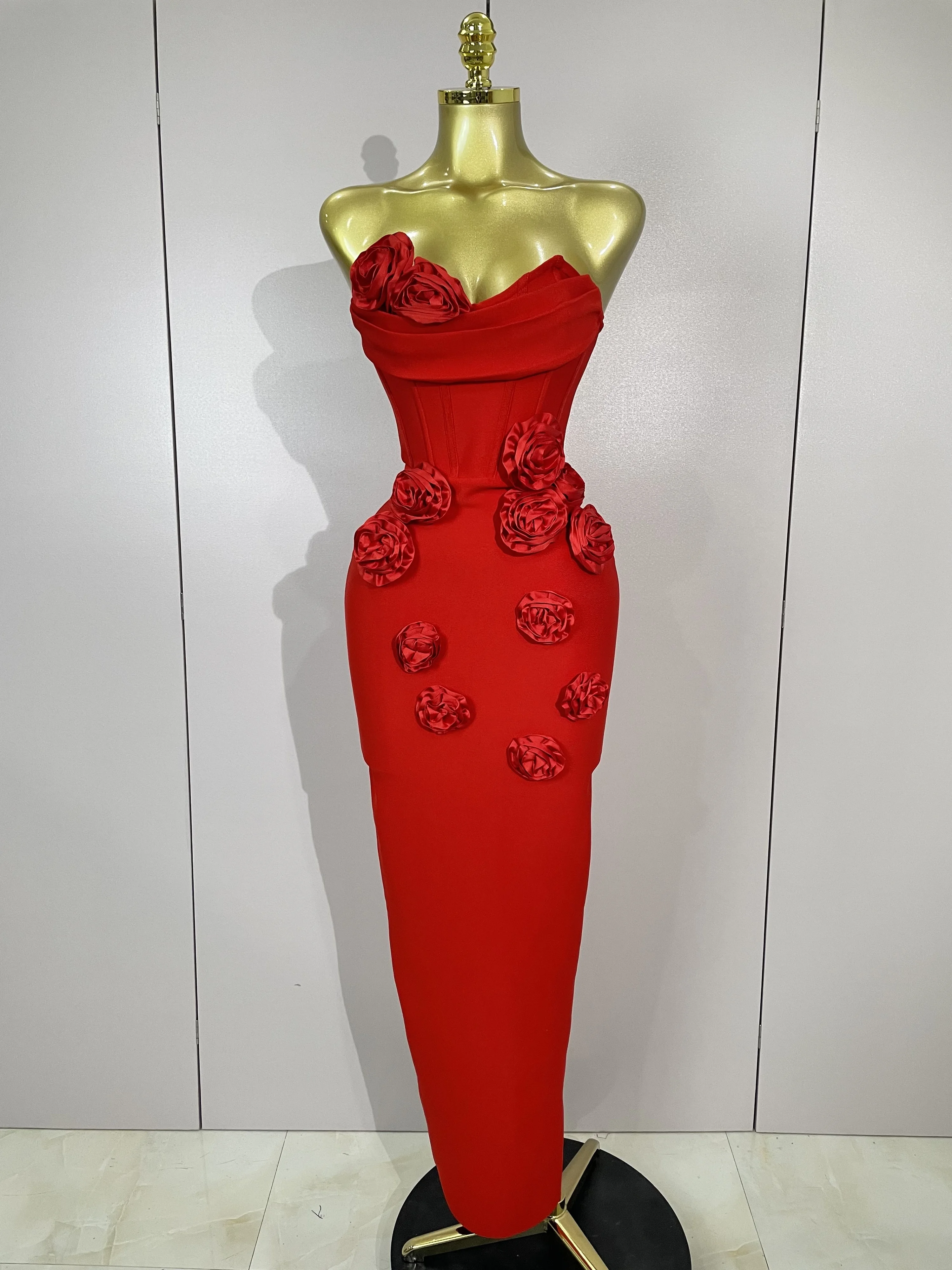 Sexy Fashion White Elegant Strapless Flower Bodycon Long Dress Women Casual Streetwear Club Birthday Party Slim Elegangt Dresses