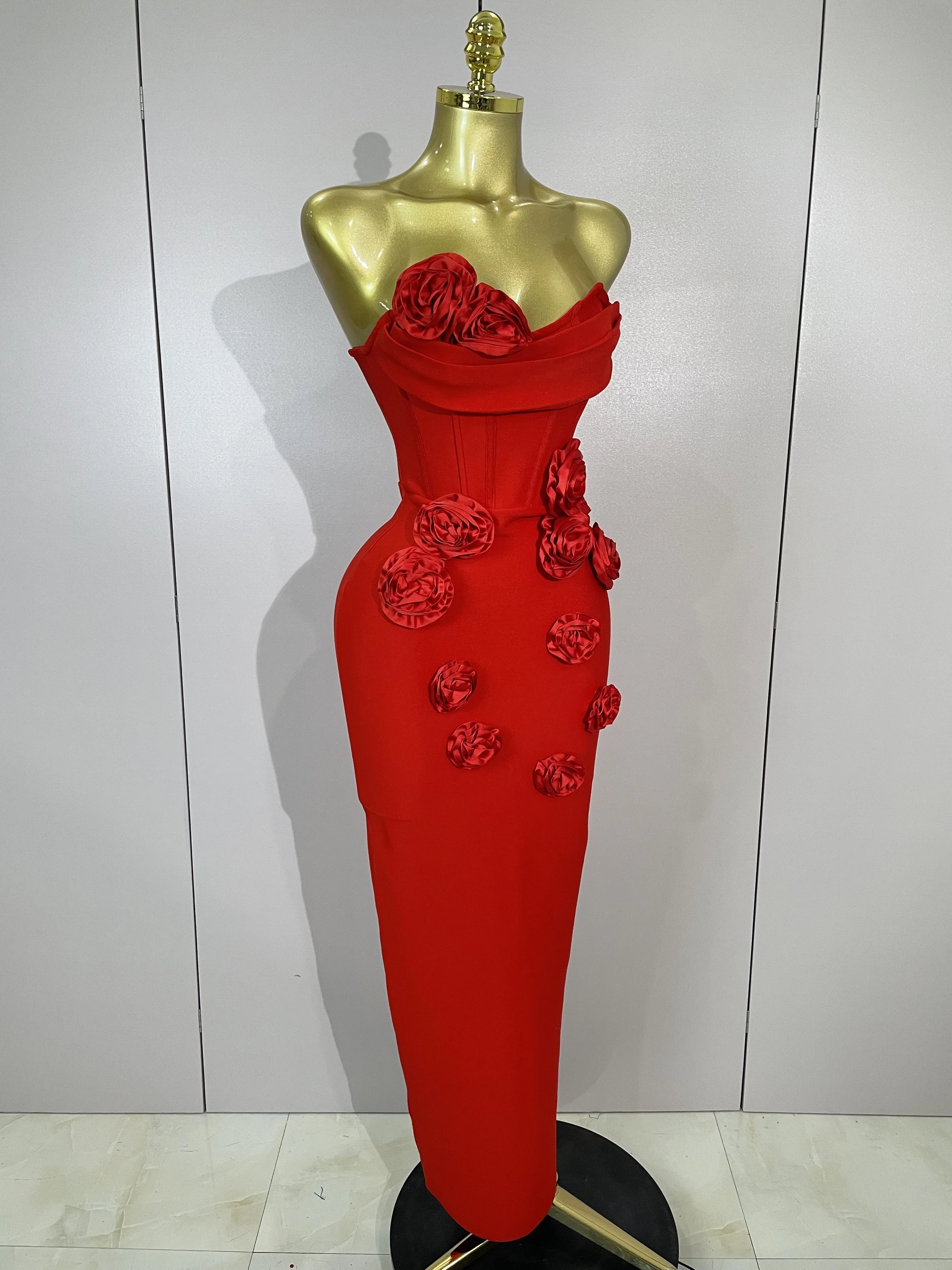 Sexy Fashion White Elegant Strapless Flower Bodycon Long Dress Women Casual Streetwear Club Birthday Party Slim Elegangt Dresses