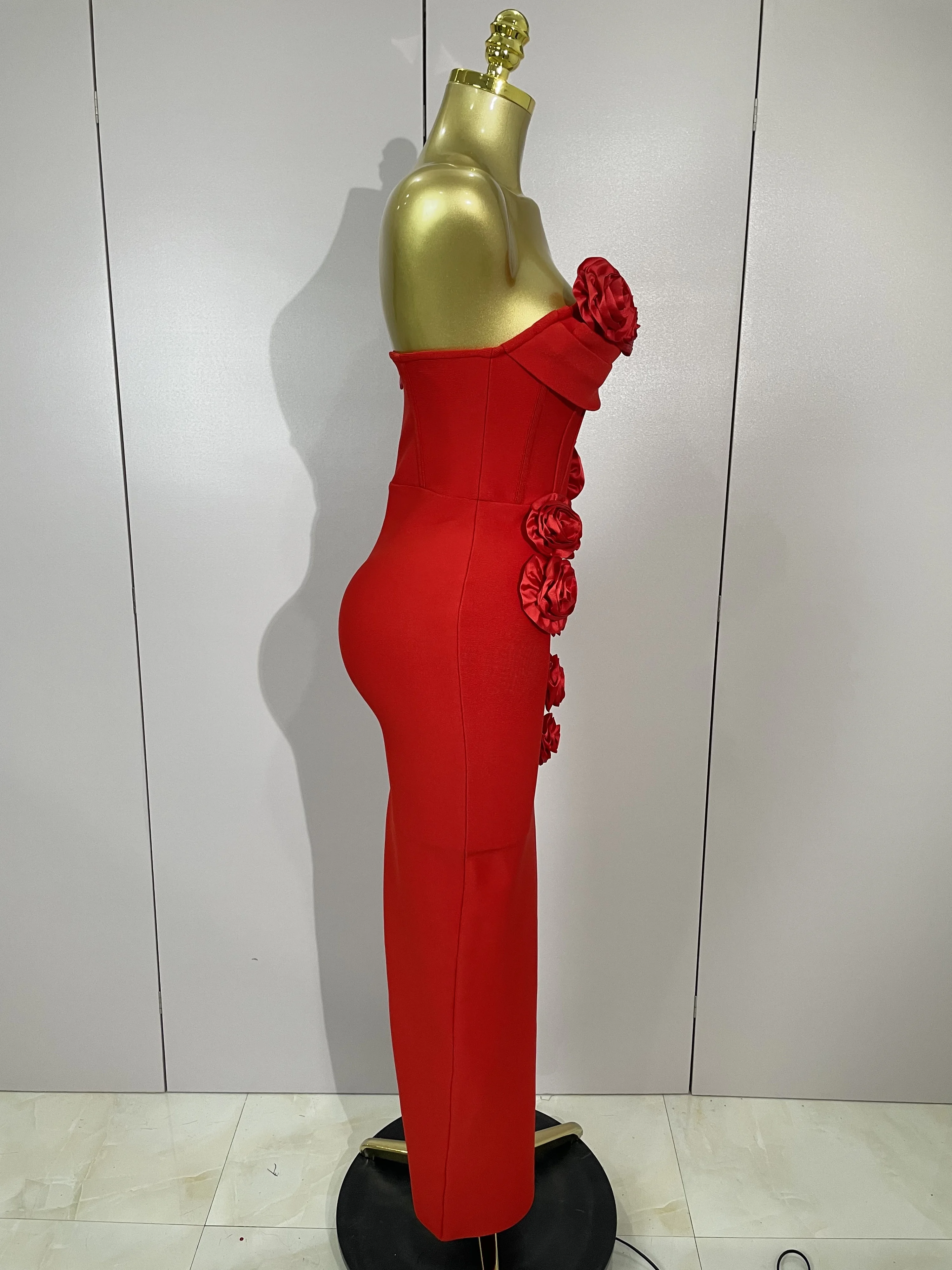 Sexy Fashion White Elegant Strapless Flower Bodycon Long Dress Women Casual Streetwear Club Birthday Party Slim Elegangt Dresses