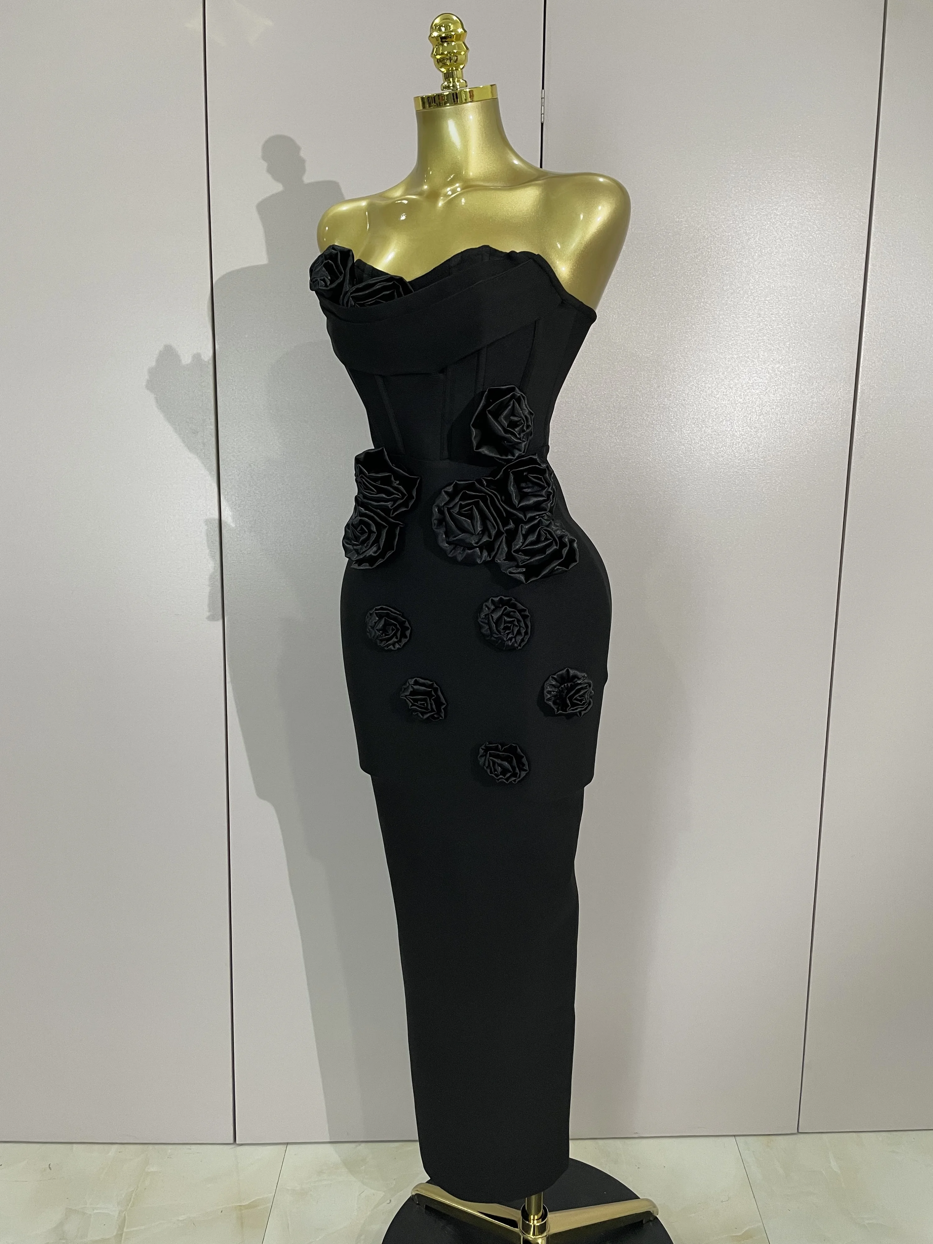 Sexy Fashion White Elegant Strapless Flower Bodycon Long Dress Women Casual Streetwear Club Birthday Party Slim Elegangt Dresses