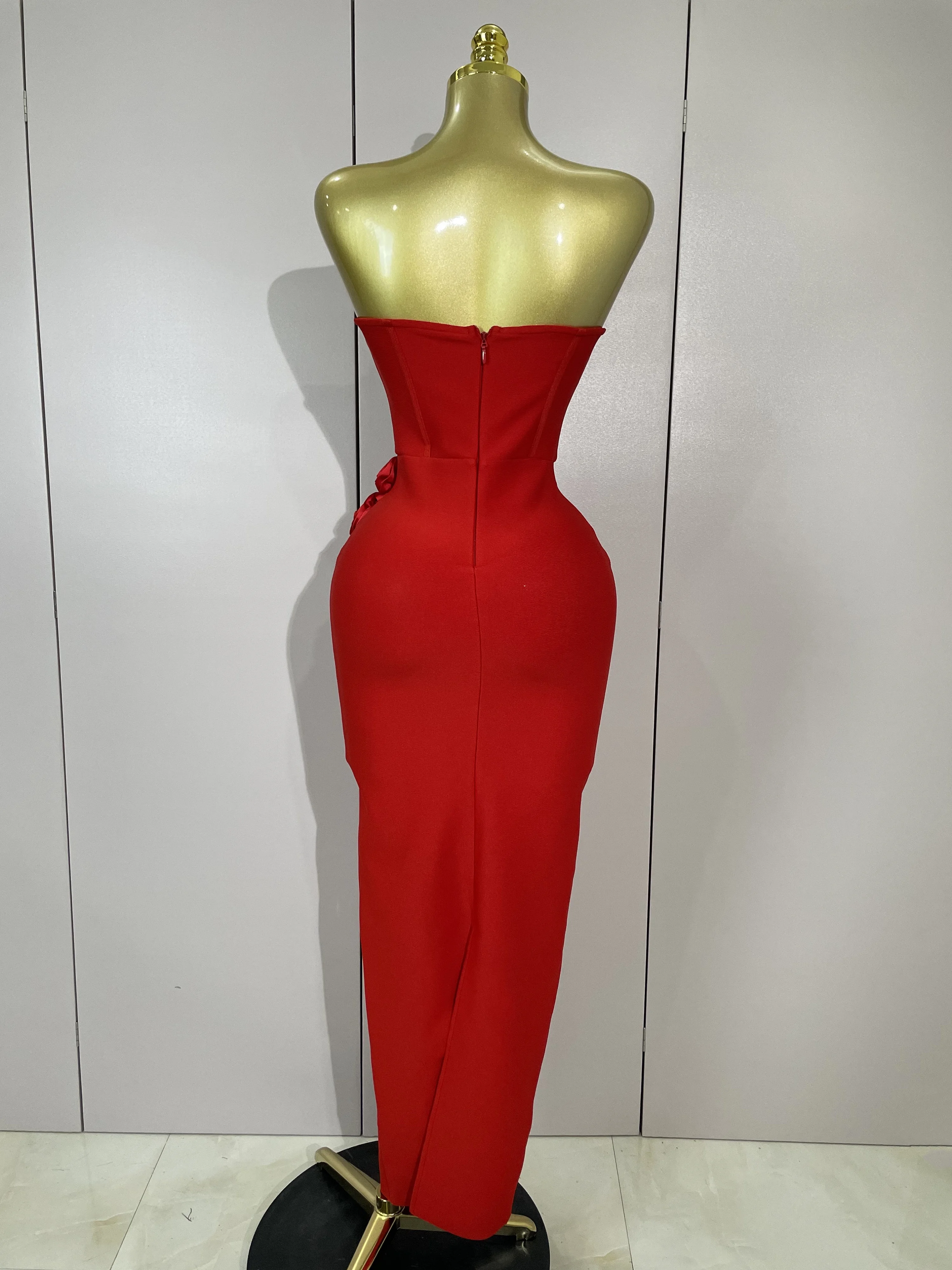 Sexy Fashion White Elegant Strapless Flower Bodycon Long Dress Women Casual Streetwear Club Birthday Party Slim Elegangt Dresses