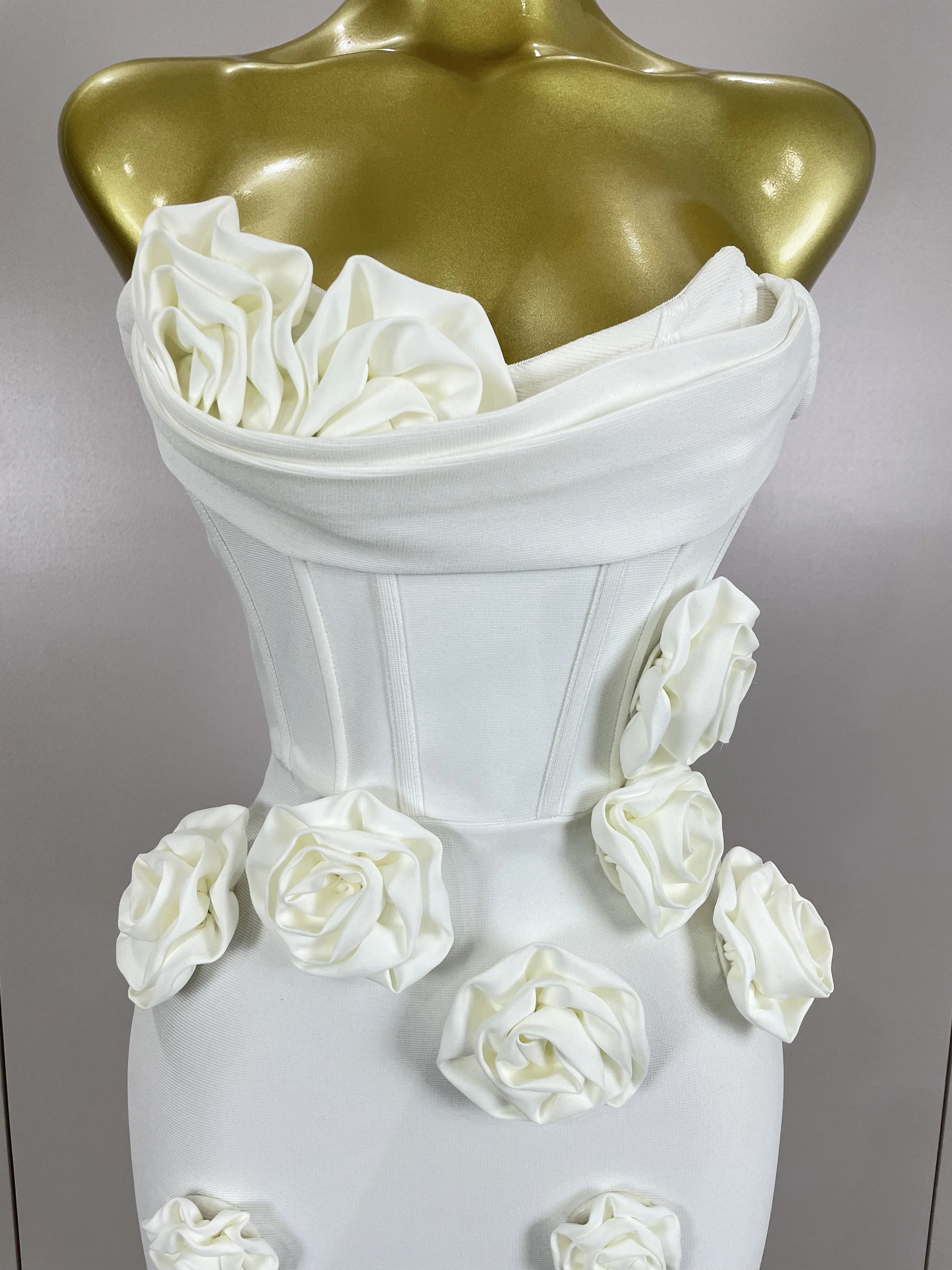 Sexy Fashion White Elegant Strapless Flower Bodycon Long Dress Women Casual Streetwear Club Birthday Party Slim Elegangt Dresses
