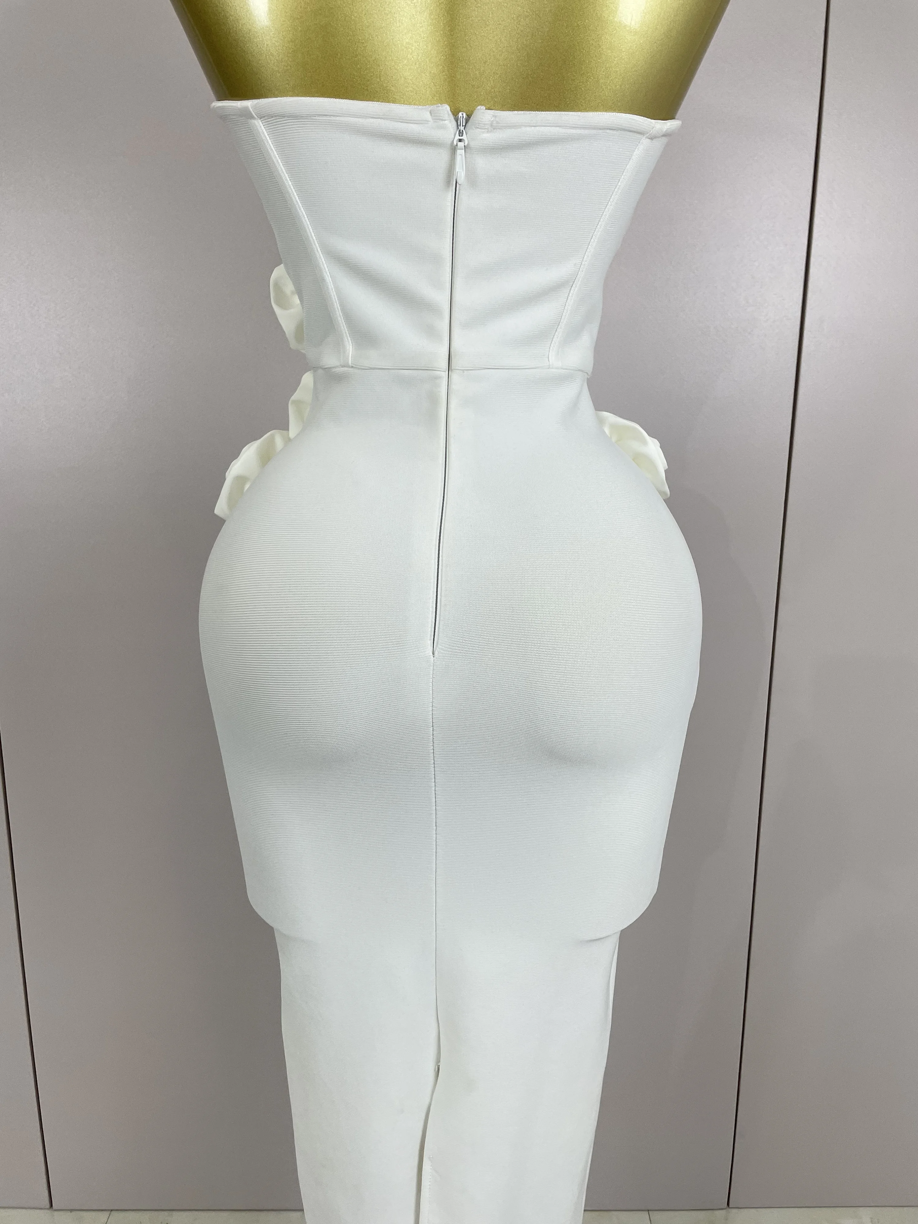 Sexy Fashion White Elegant Strapless Flower Bodycon Long Dress Women Casual Streetwear Club Birthday Party Slim Elegangt Dresses