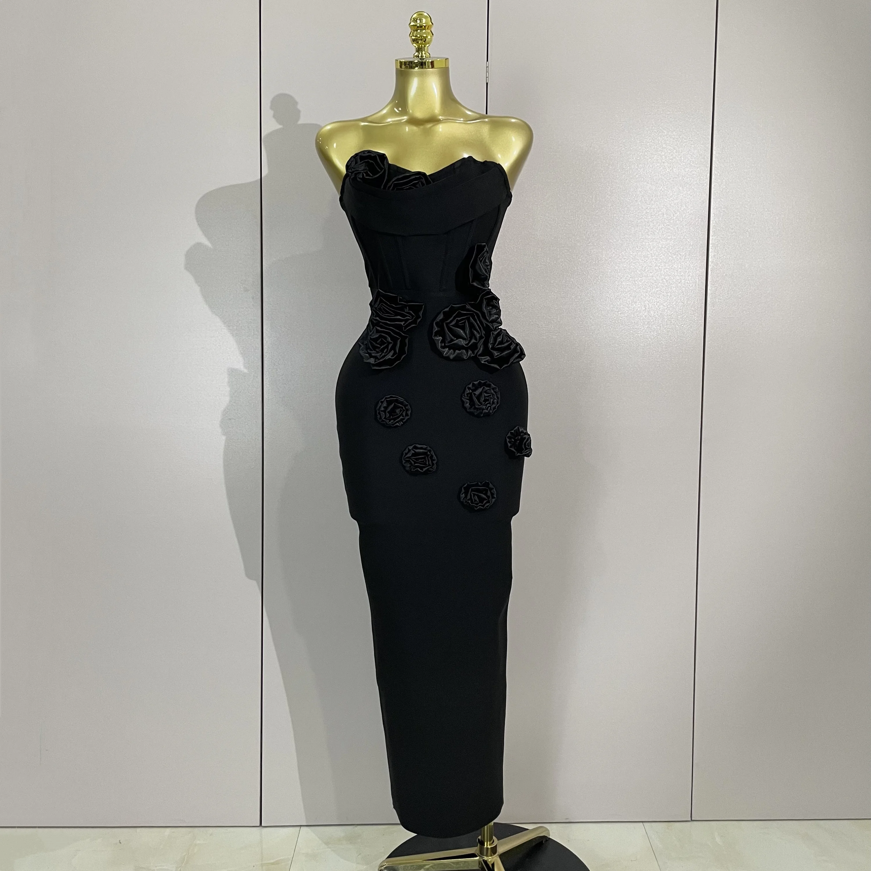 Sexy Fashion White Elegant Strapless Flower Bodycon Long Dress Women Casual Streetwear Club Birthday Party Slim Elegangt Dresses